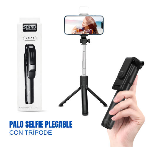 SELFIE STICK TRÍPODE 3 EN 1 XT-02 CON CONTROL REMOTO BLUETOOTH SOPORTE AJUSTABLE PORTÁTIL - 1