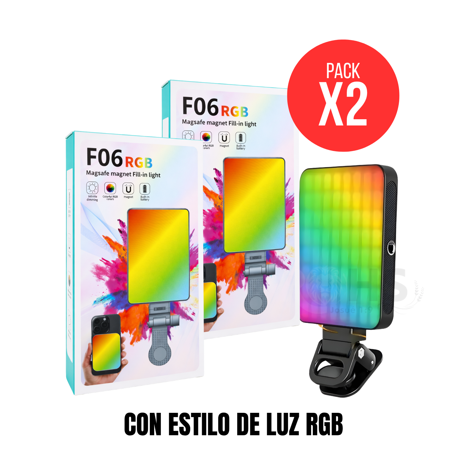 PACK 2 LUZ LED RGB PARA CELULAR F06 CON SOPORTE PLEGABLE ILUMINACIÓN AJUSTABLE PARA FOTO Y VIDEO - 1