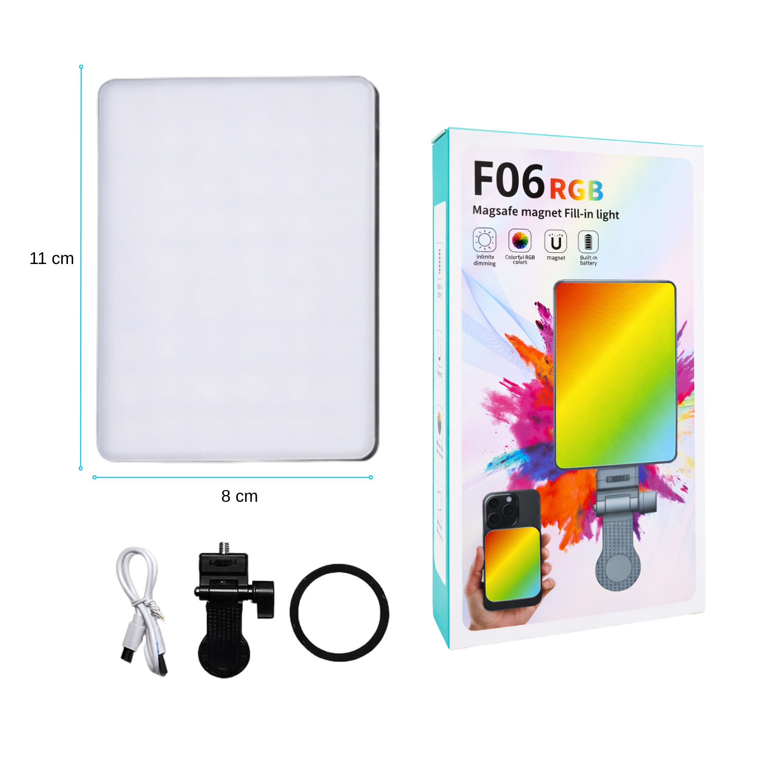 PACK 2 LUZ LED RGB PARA CELULAR F06 CON SOPORTE PLEGABLE ILUMINACIÓN AJUSTABLE PARA FOTO Y VIDEO - 2
