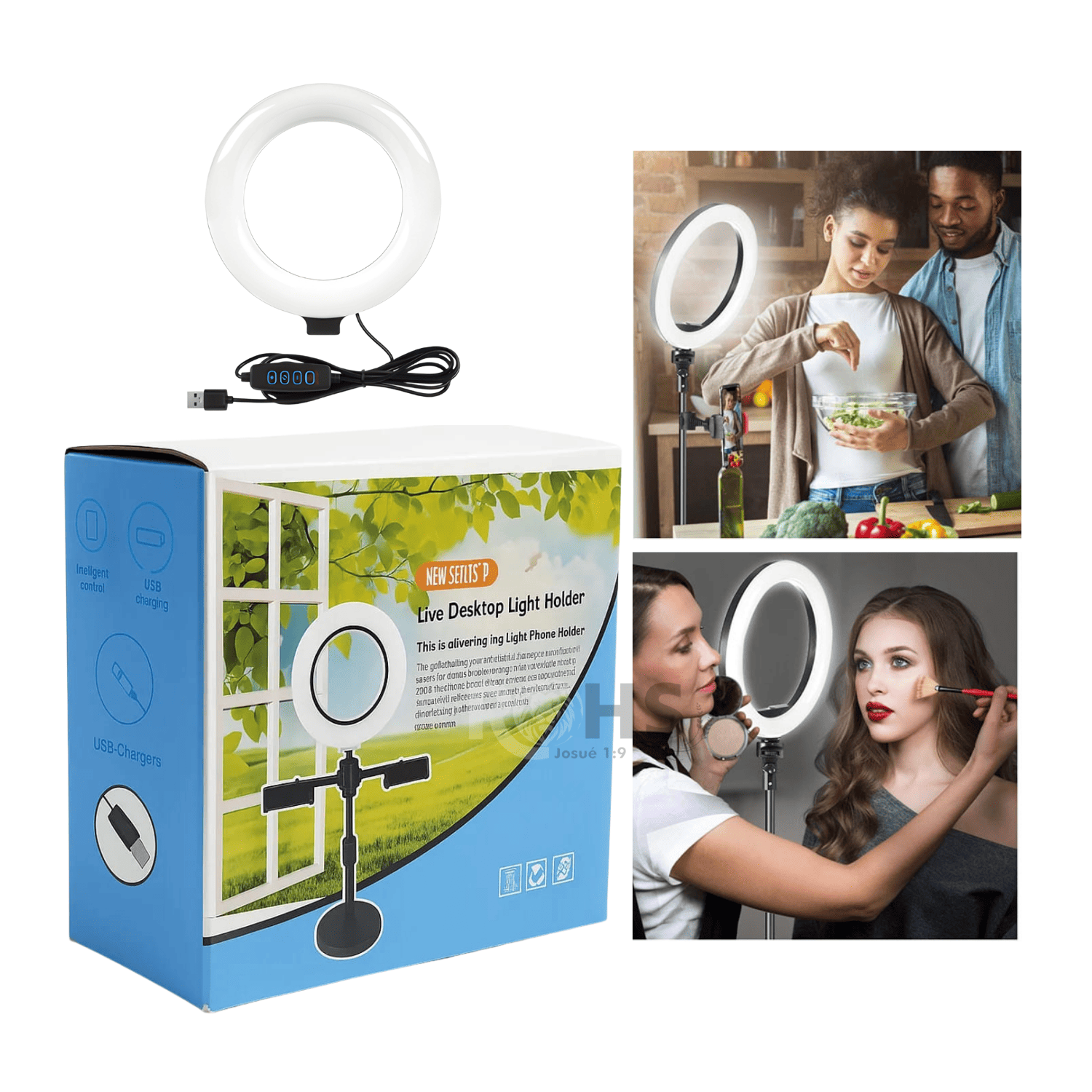 ARO LED CON DOBLE SOPORTE AJUSTABLE PARA CELULAR BASE DE ESCRITORIO ILUMINACIÓN PROFESIONAL - 4