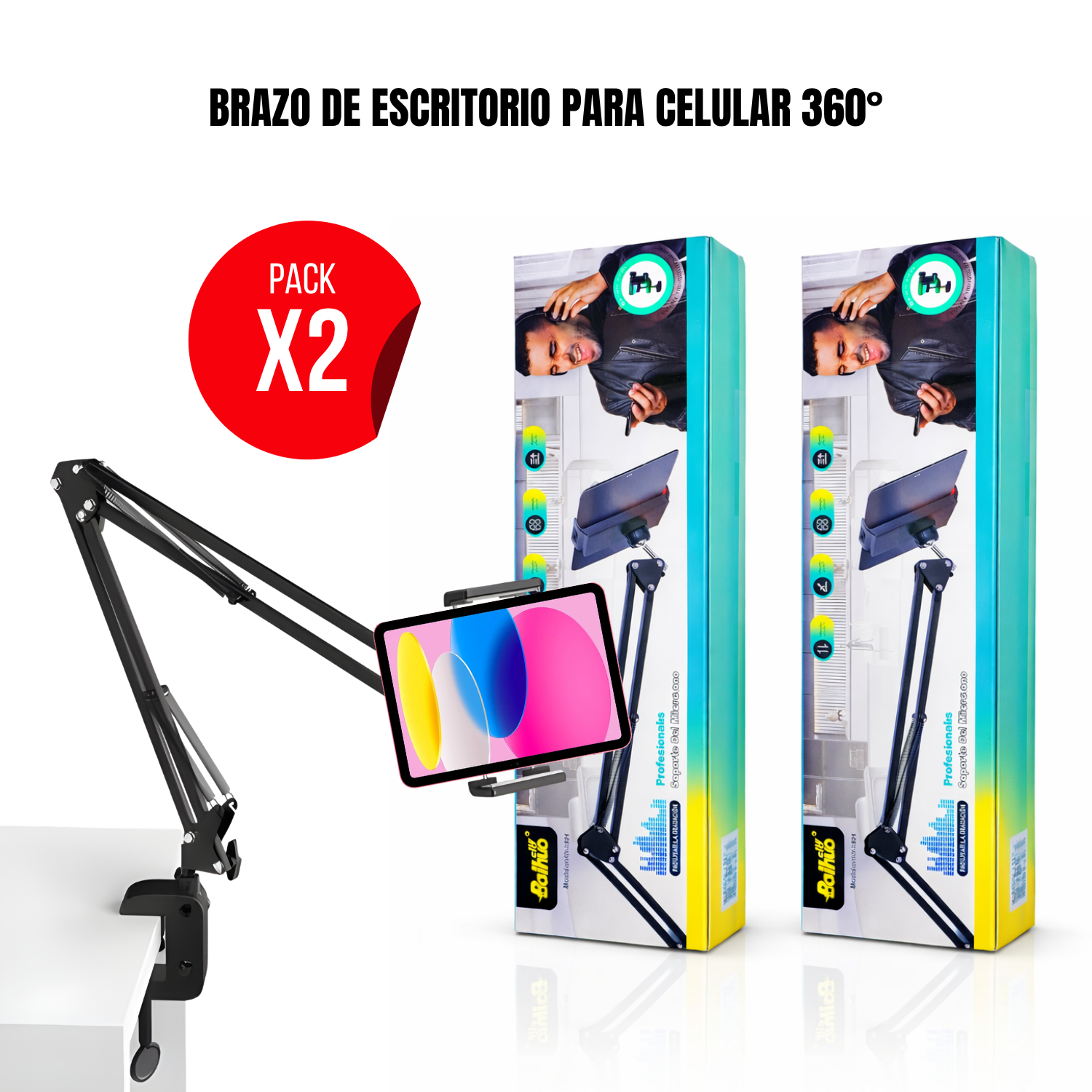 PACK 2 BRAZO DE ESCRITORIO AJUSTABLE PARA CELULAR Y MICRÓFONO CON SOPORTE FIJO Y ROTACIÓN FLEXIBLE - 1