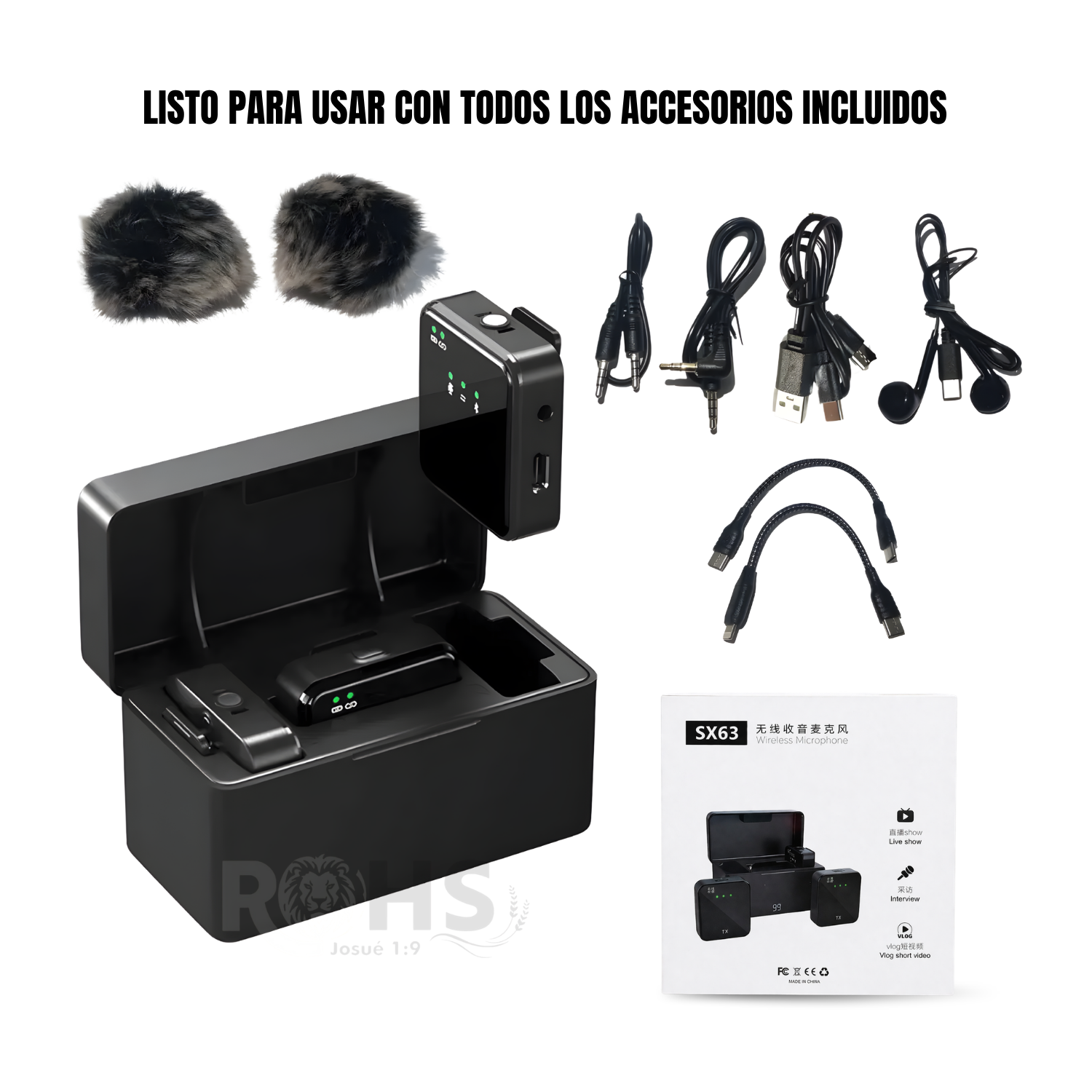 PACK 2 MICRÓFONOS SOLAPERO INALÁMBRICO DUAL 4 EN 1 SX63 CON CANCELACIÓN DE RUIDO ALTA SENSIBILIDAD - 7