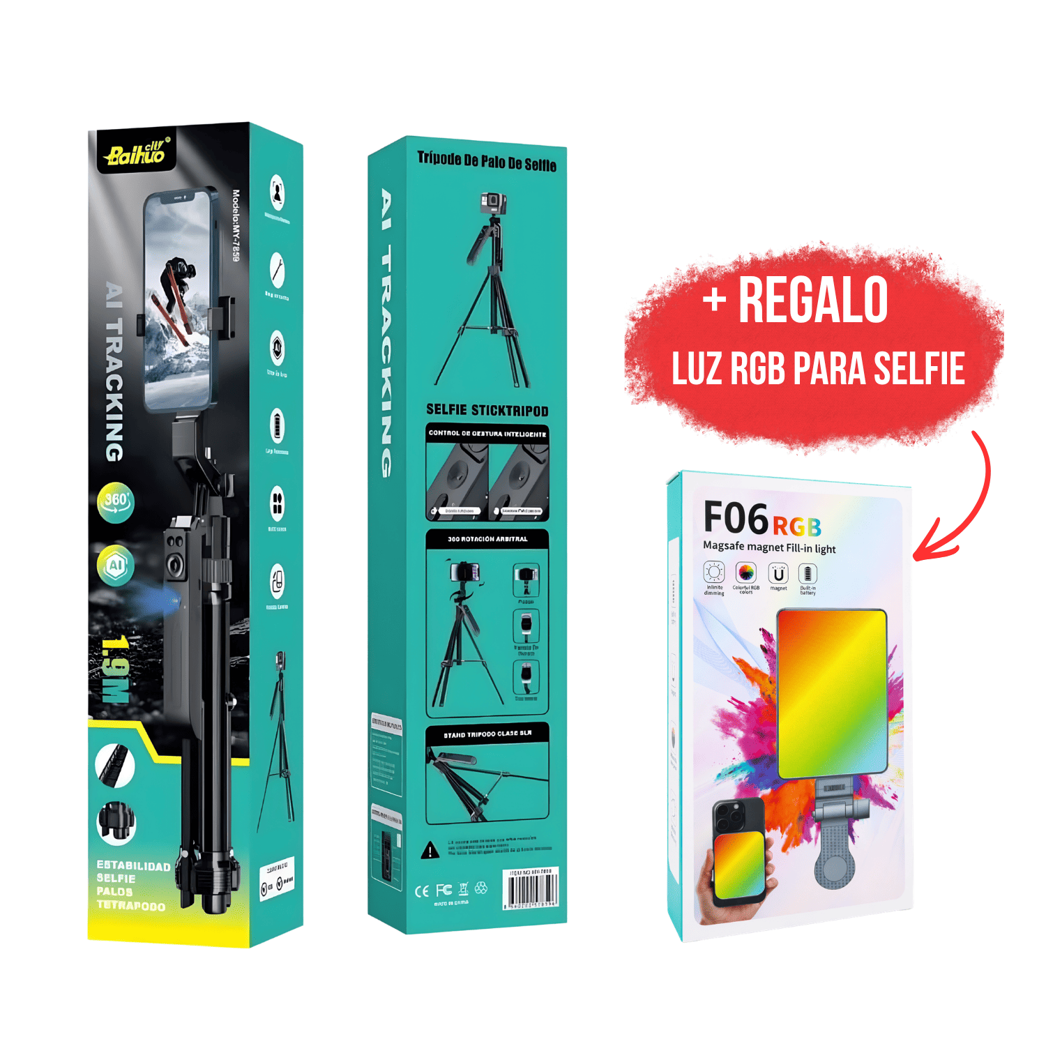 TRÍPODE PARA CELULAR CON SEGUIMIENTO INTELIGENTE 360° SENSOR DE MOVIMIENTO + LUZ RGB DE REGALO - 1