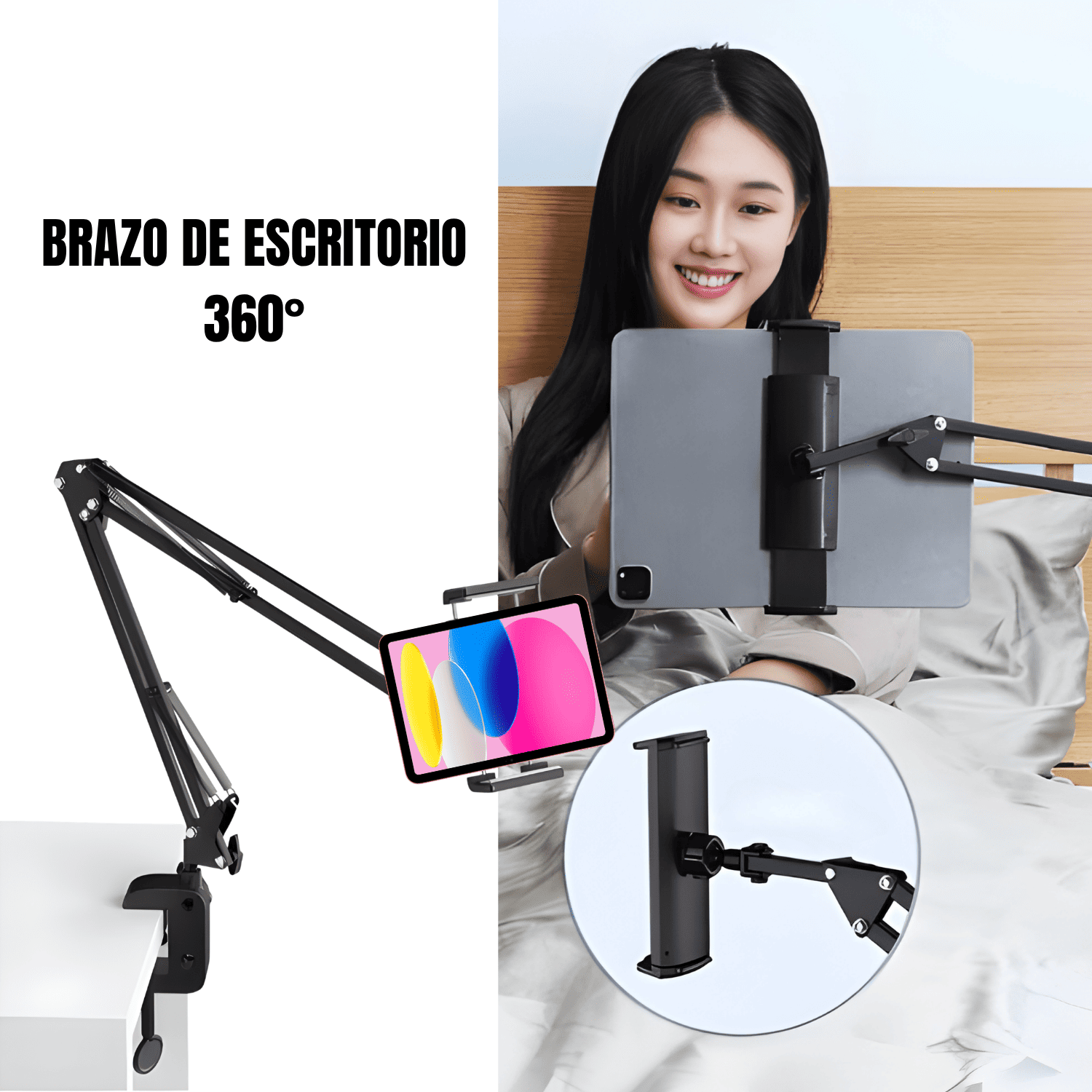 BRAZO DE ESCRITORIO AJUSTABLE PARA CELULAR Y MICRÓFONO CON SOPORTE FIJO Y ROTACIÓN FLEXIBLE - 1