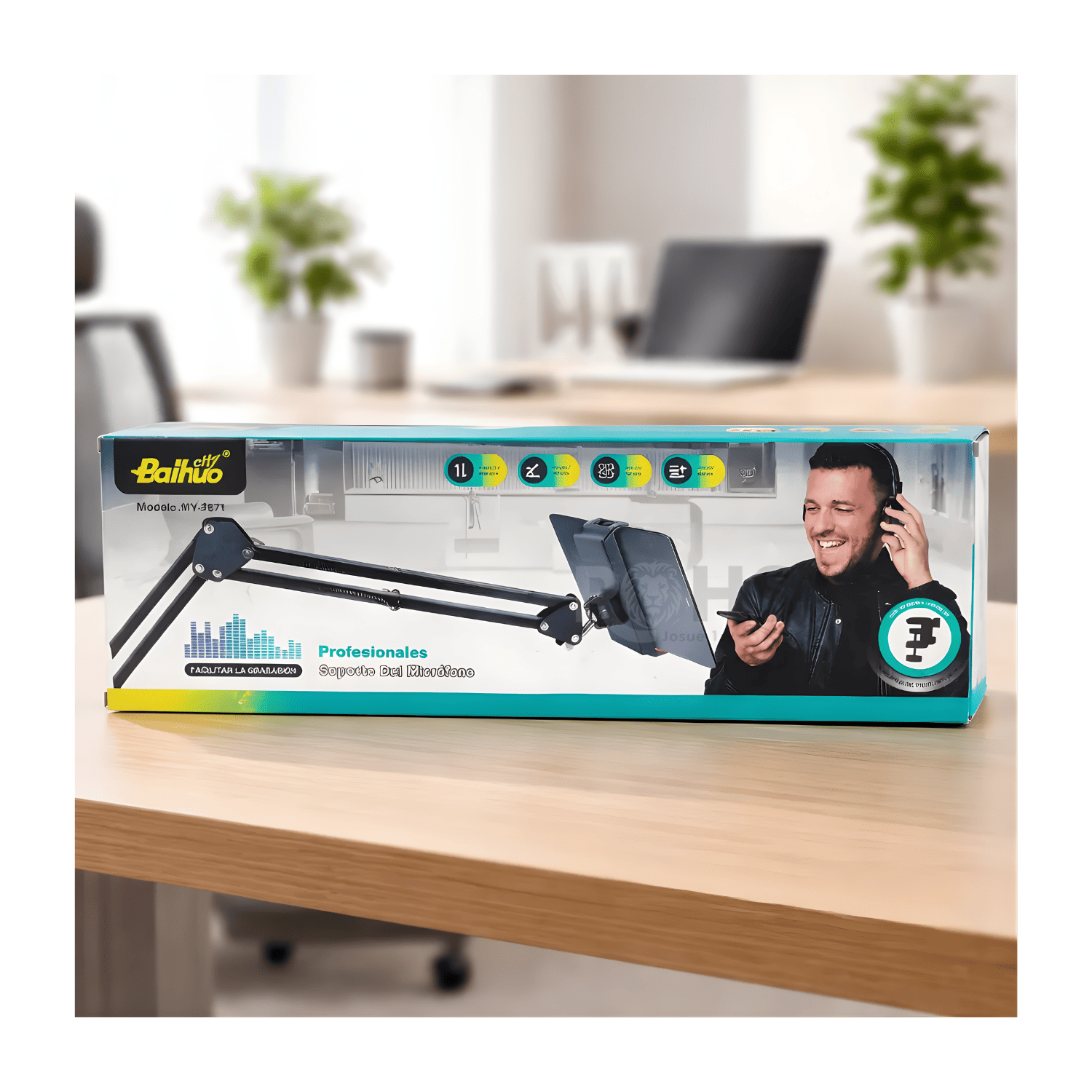 BRAZO DE ESCRITORIO AJUSTABLE PARA CELULAR Y MICRÓFONO CON SOPORTE FIJO Y ROTACIÓN FLEXIBLE - 4