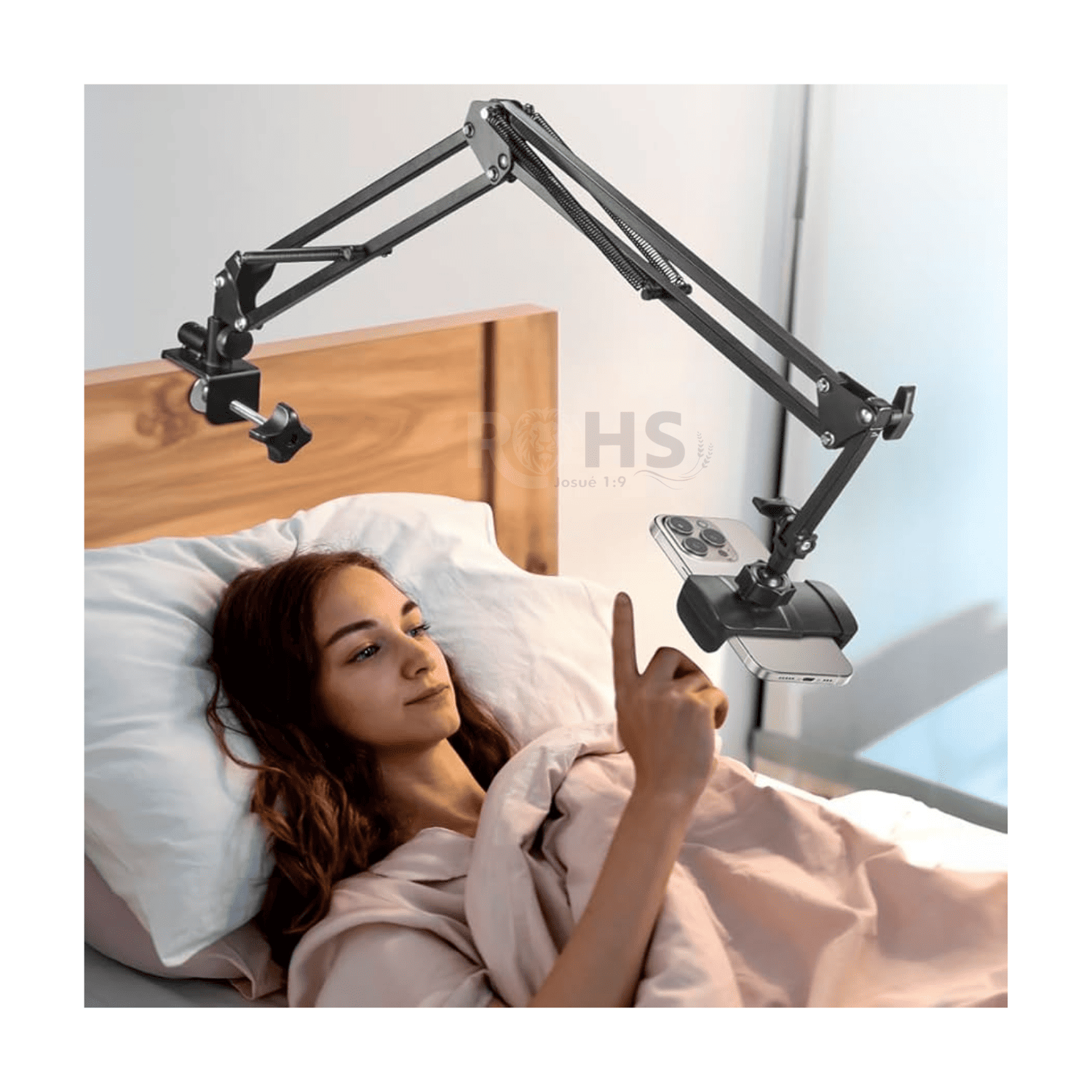 BRAZO DE ESCRITORIO AJUSTABLE PARA CELULAR Y MICRÓFONO CON SOPORTE FIJO Y ROTACIÓN FLEXIBLE - 7