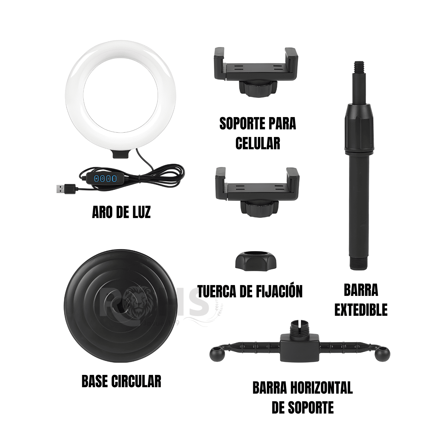 PACK 2 ARO LED CON DOBLE SOPORTE AJUSTABLE PARA CELULAR BASE DE ESCRITORIO ILUMINACIÓN PROFESIONAL - 5