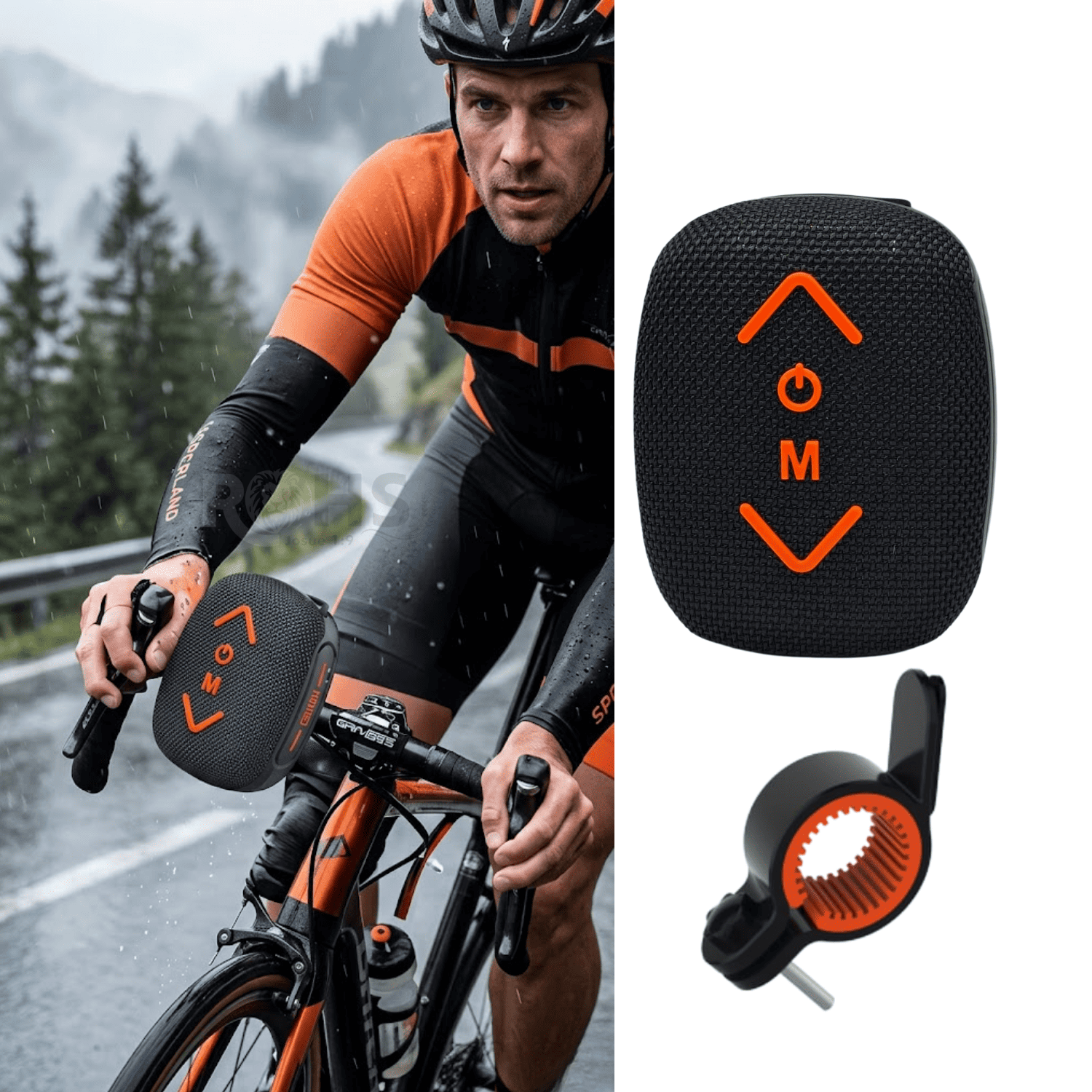 PARLANTE BLUETOOTH PARA BICICLETA Y MOTO KIMISO KMS-299 7W IPX6 CON SOPORTE Y CARGA TIPO C NEGRO - 1