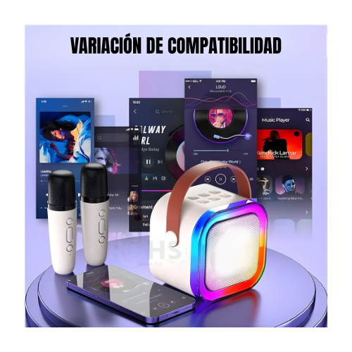 PACK X2 MICRÓFONO DE KARAOKE CON PARLANTE BLUETOOTH PORTÁTIL CON LUCES RGB Y MICRÓFONOS INALÁMBRICOS BEIGE - 3