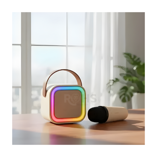 PACK X2 MICRÓFONO DE KARAOKE CON PARLANTE BLUETOOTH PORTÁTIL CON LUCES RGB Y MICRÓFONOS INALÁMBRICOS BEIGE - 5