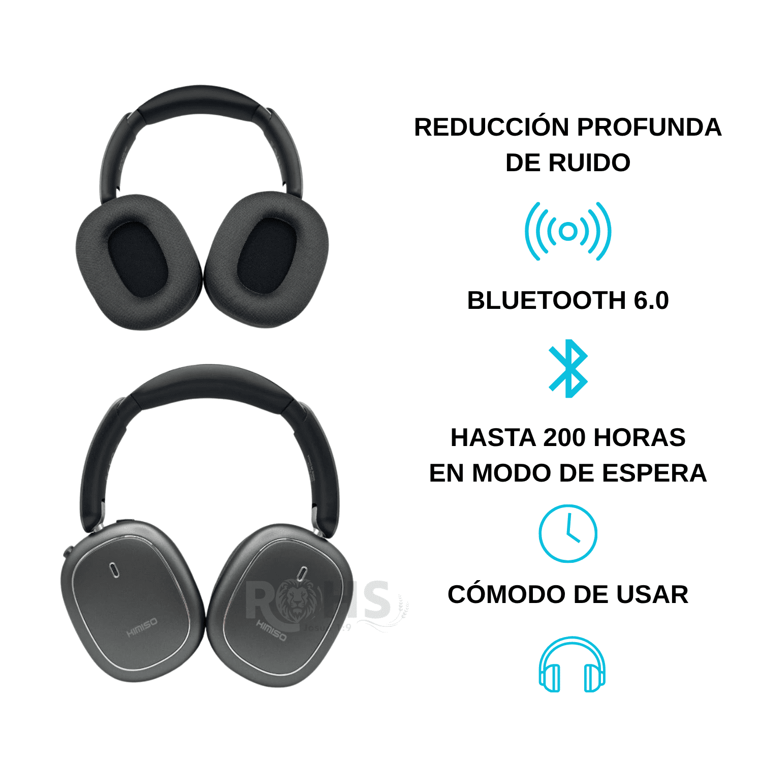 HEADPHONES BLUETOOTH INALÁMBRICOS KIMISO K600 ANC CON CANCELACIÓN DE RUIDO SONIDO EQUILIBRADO NEGRO - 5