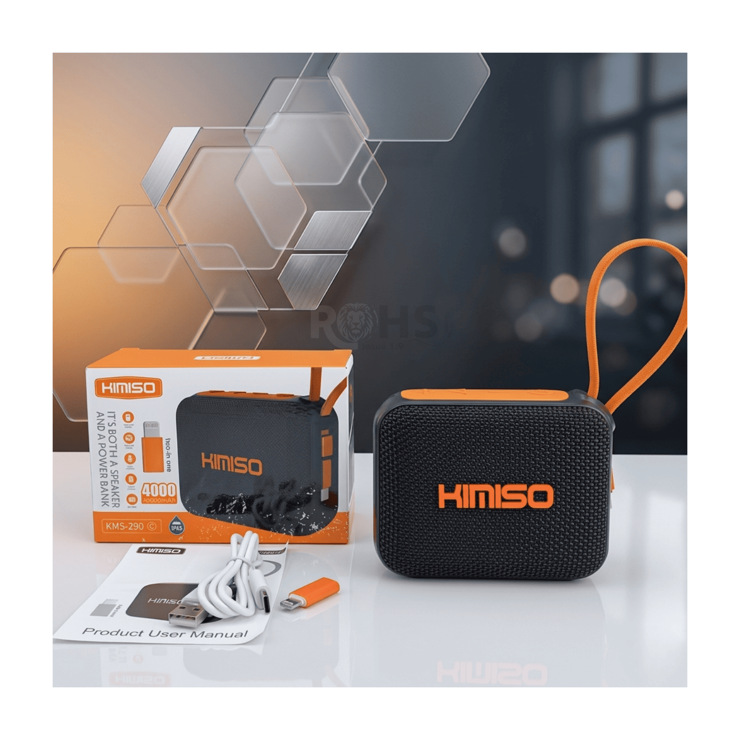 PARLANTE BLUETOOTH PORTÁTIL KIMISO KMS-290 POWER BANK 4000MAH IPX5 RESISTENTE AL AGUA NEGRO - 2