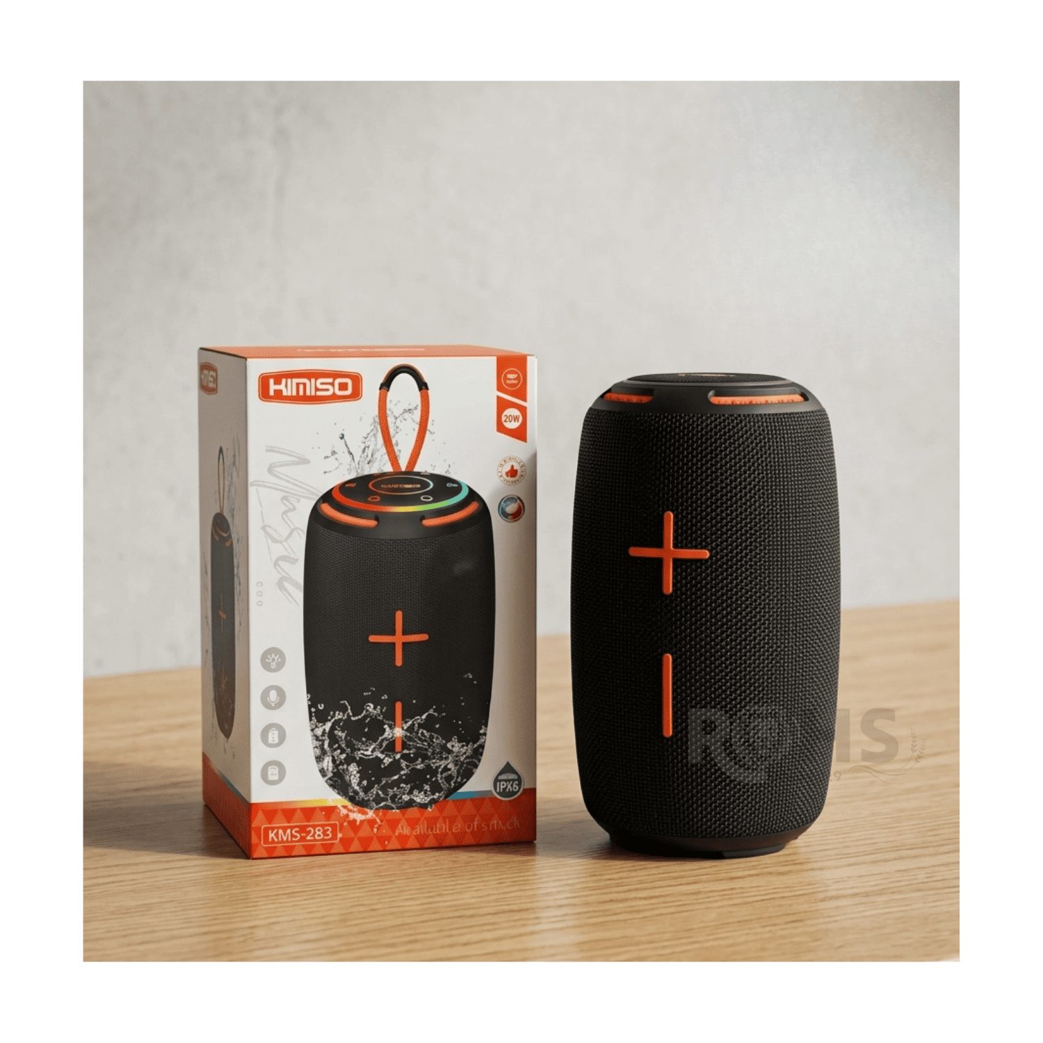 PARLANTE PORTÁTIL BLUETOOTH KIMISO KMS-283 20W RESISTENTE AL AGUA IPX6 CON LUCES RGB NEGRO - 1