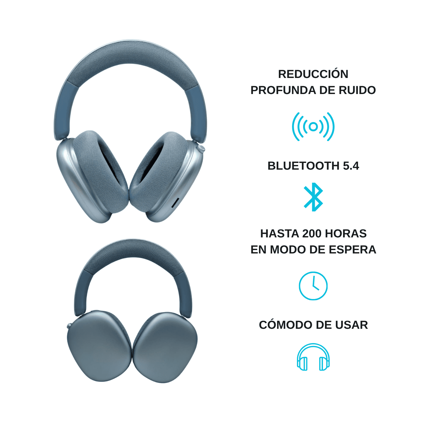HEADPHONES BLUETOOTH INALÁMBRICOS KIMISO K601 ANC CON CANCELACIÓN DE RUIDO SONIDO PURE BASS AZUL - 4