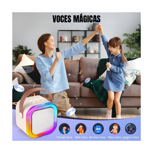 MICRÓFONO DE KARAOKE CON PARLANTE BLUETOOTH PORTÁTIL CON LUCES RGB Y MICRÓFONO INALÁMBRICO BEIGE - 4