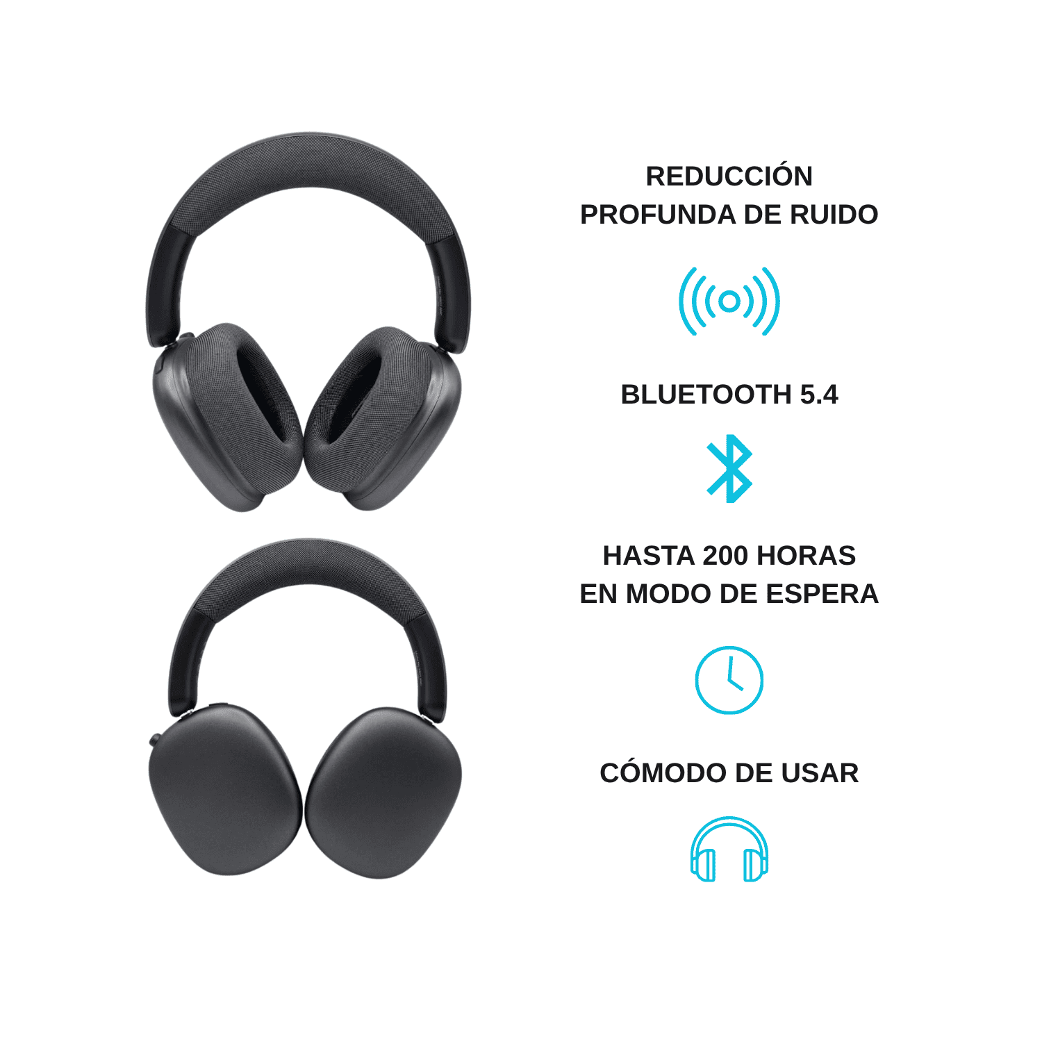 HEADPHONES BLUETOOTH INALÁMBRICOS KIMISO K601 ANC CON CANCELACIÓN DE RUIDO SONIDO PURE BASS NEGRO - 4