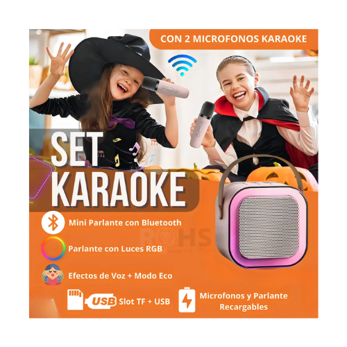 MICRÓFONO DE KARAOKE CON PARLANTE BLUETOOTH PORTÁTIL CON LUCES RGB Y MICRÓFONO INALÁMBRICO ROSADO - 5