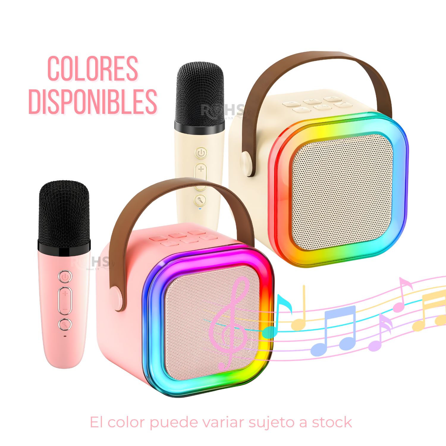 MICRÓFONO DE KARAOKE CON PARLANTE BLUETOOTH PORTÁTIL CON LUCES RGB Y MICRÓFONO INALÁMBRICO ROSADO - 8