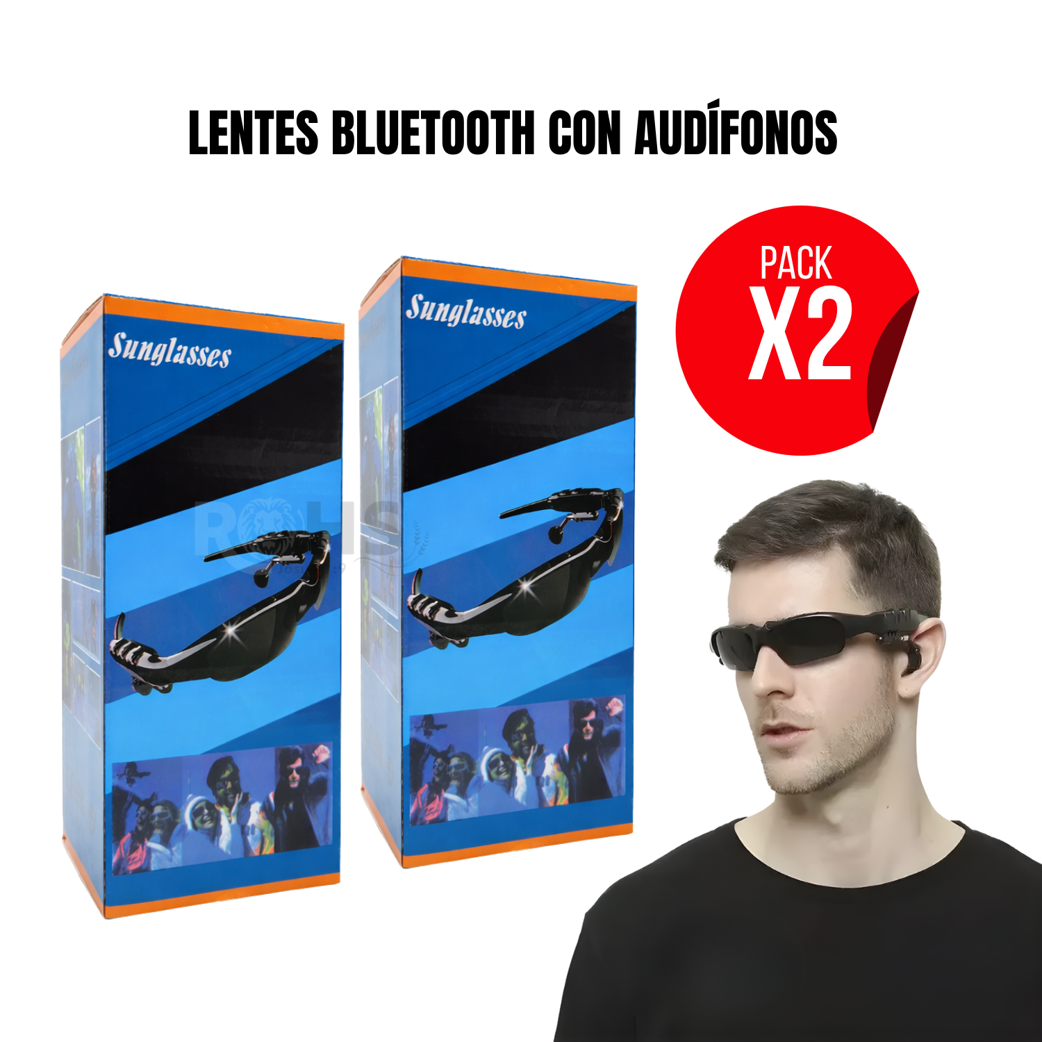 PACK 2 LENTES DE SOL CON AUDÍFONOS BLUETOOTH INTEGRADOS CON MICRÓFONO Y CONTROLES NEGRO - 1