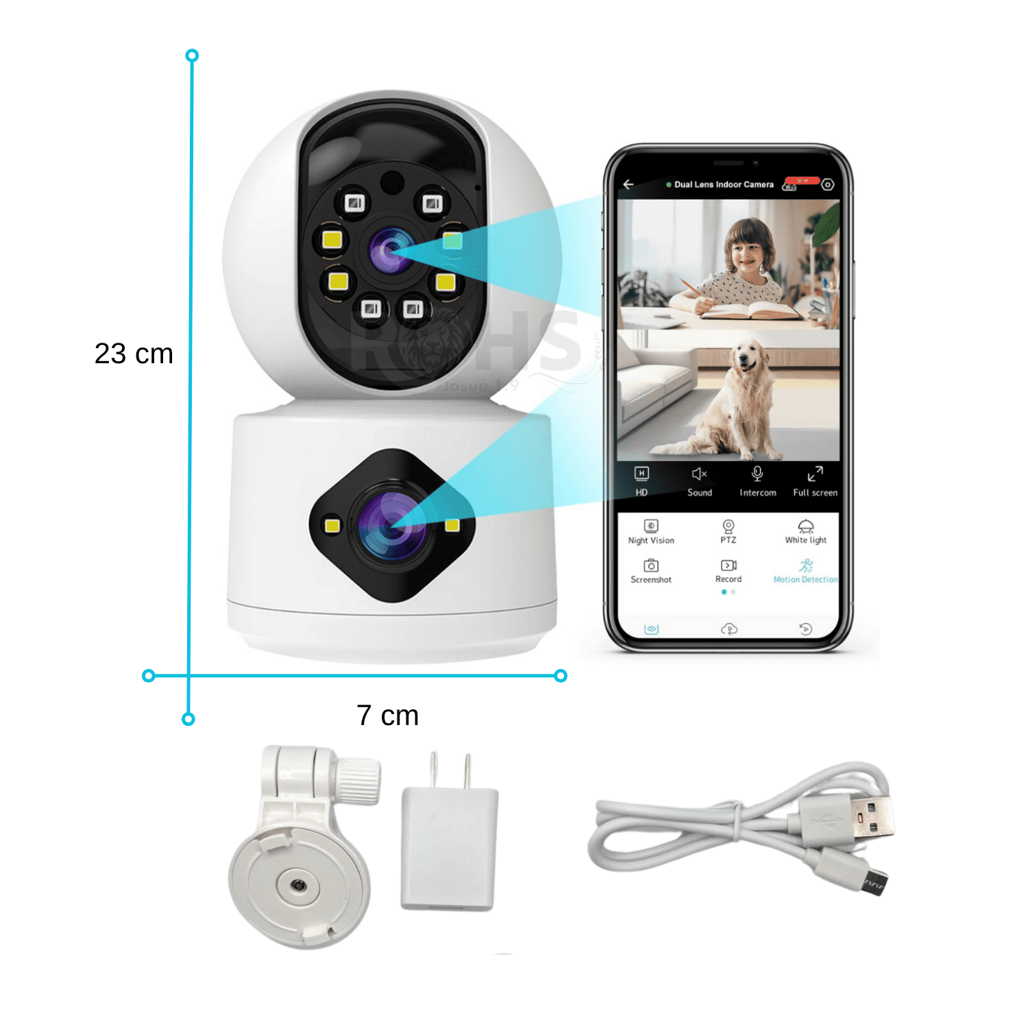 CÁMARA DE SEGURIDAD WIFI DOBLE LENTE 360° CON VISIÓN NOCTURNA Y MONITOREO REMOTO HOGAR OFICINA - 7