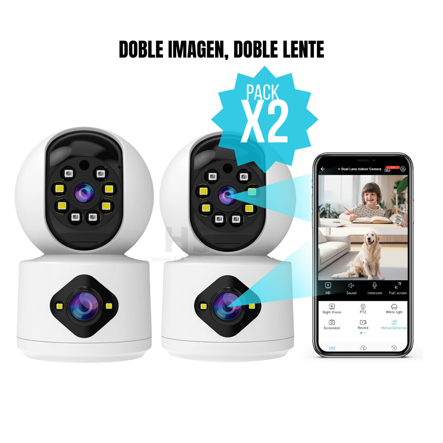 PACK 2 CÁMARAS DE SEGURIDAD WIFI DOBLE LENTE 360° CON VISIÓN NOCTURNA Y MONITOREO REMOTO HOGAR OFICINA - 1