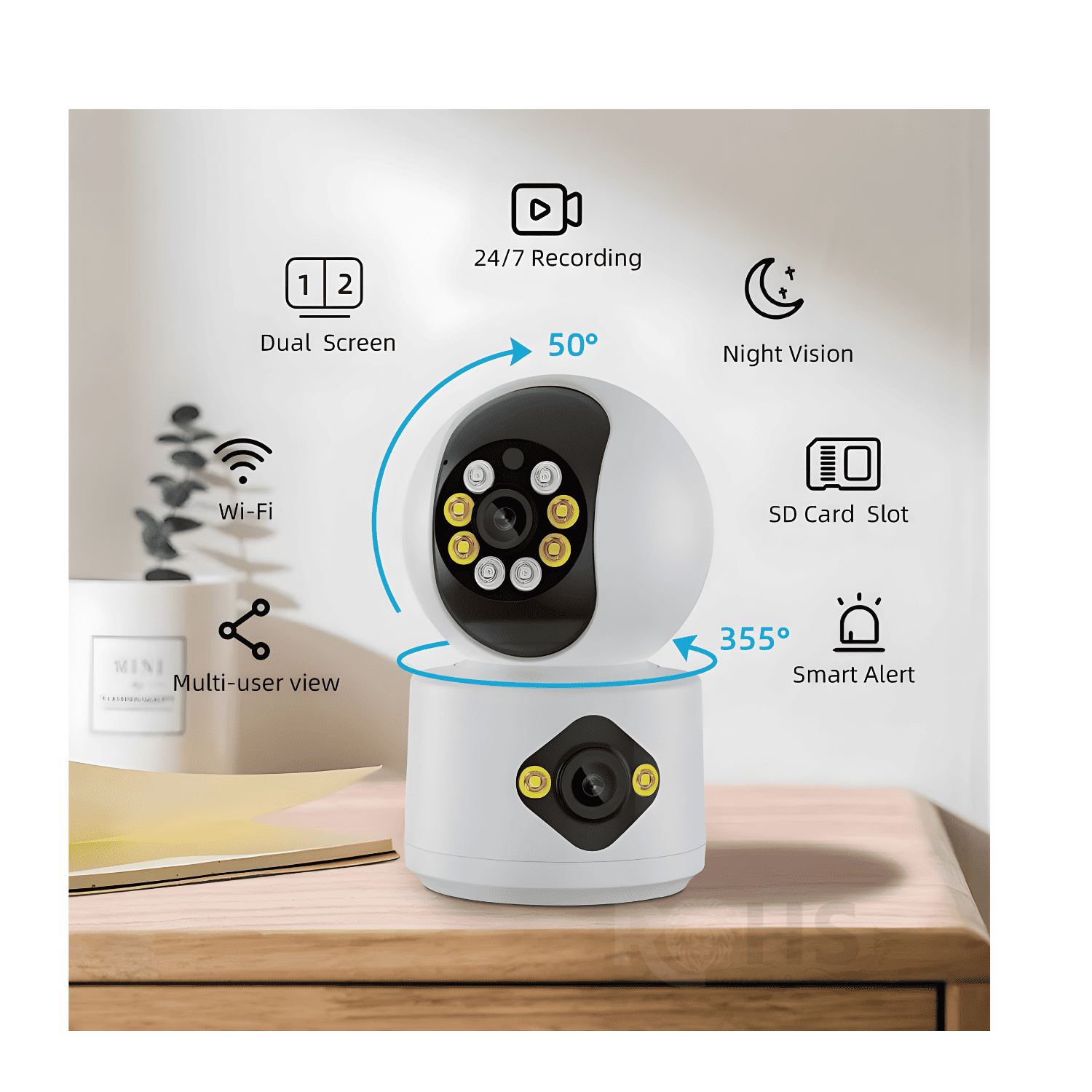PACK 2 CÁMARAS DE SEGURIDAD WIFI DOBLE LENTE 360° CON VISIÓN NOCTURNA Y MONITOREO REMOTO HOGAR OFICINA - 4