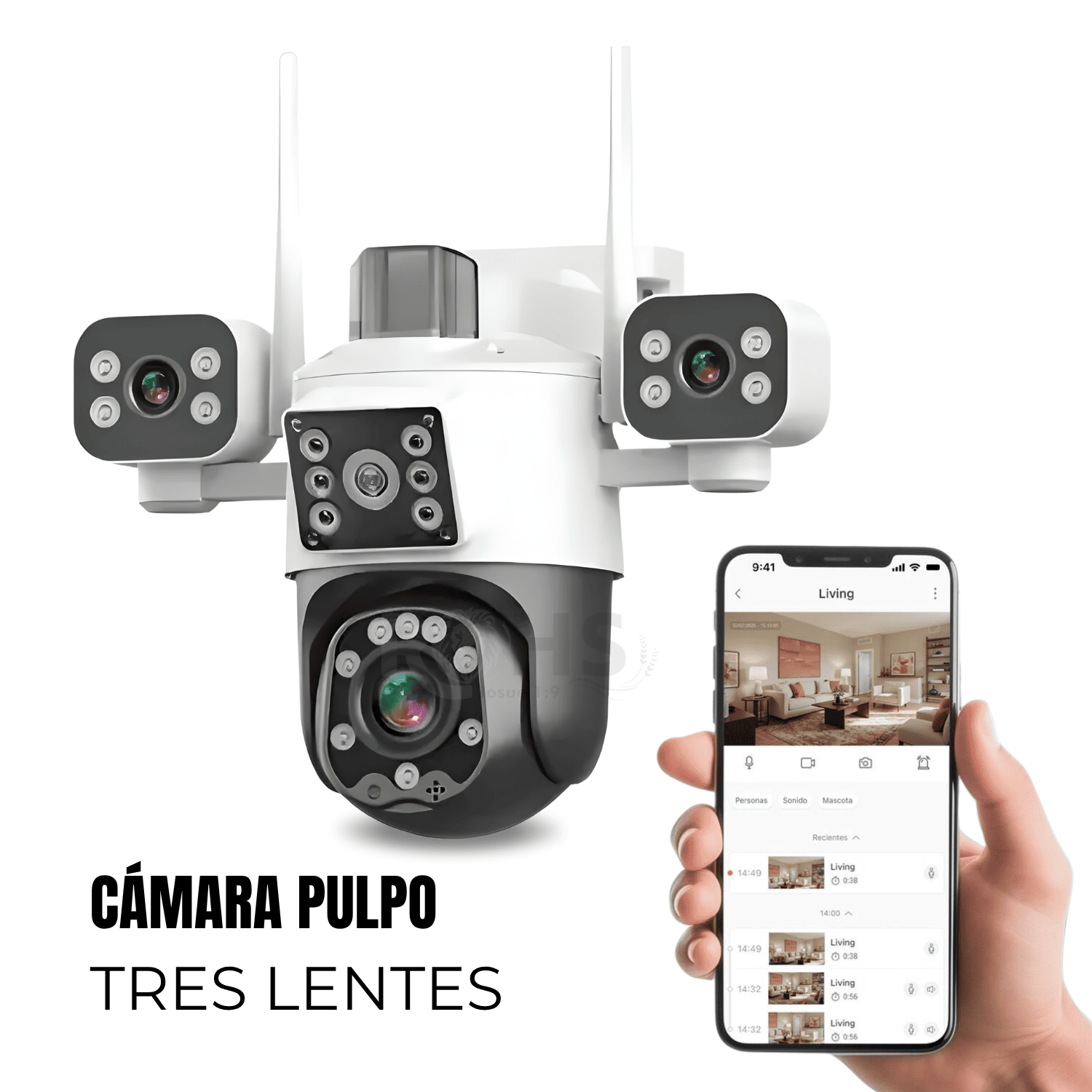 CÁMARA DE SEGURIDAD PULPO WIFI EXTERIOR 3 LENTES 3K CON VISIÓN NOCTURNA 360° - 1