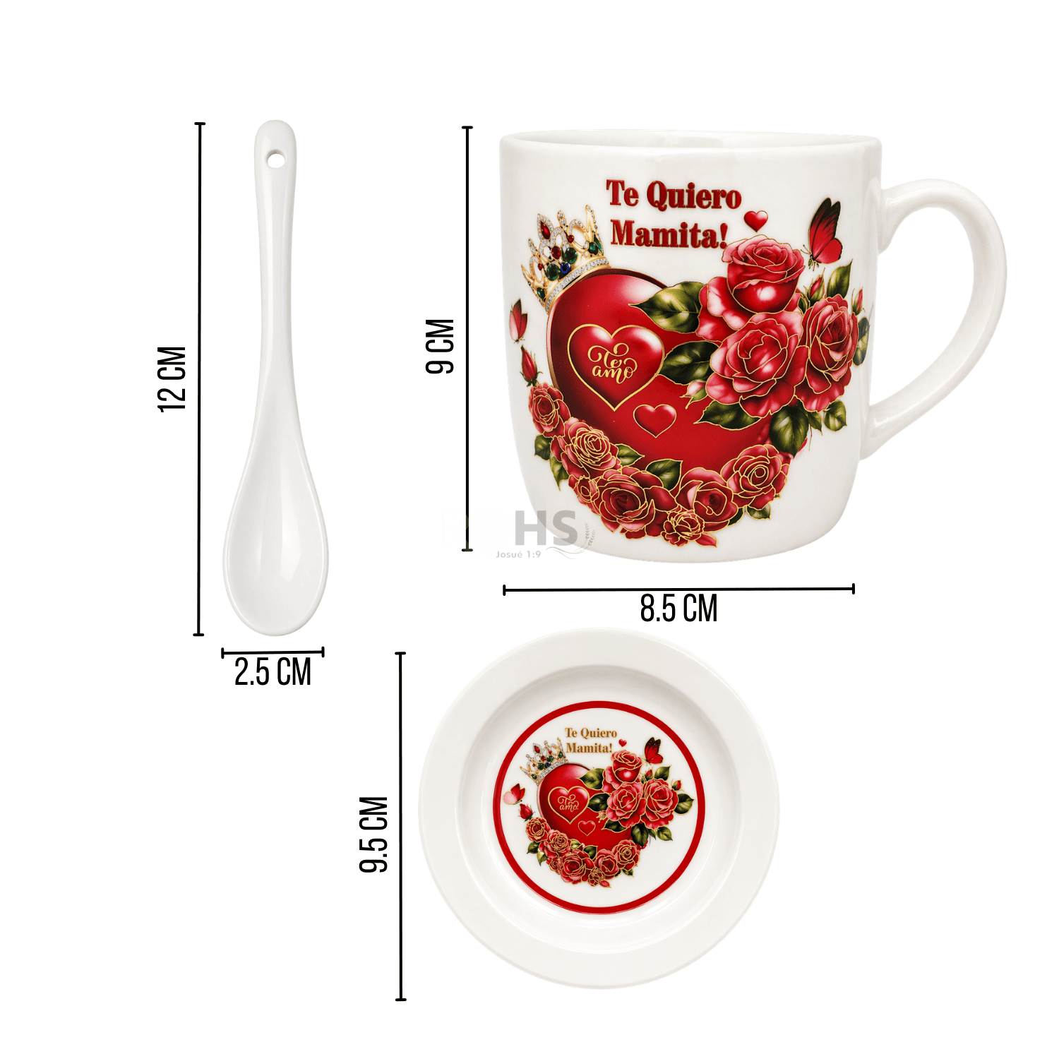 PACK 2 SETS DE REGALO PARA DÍA DE LA MADRE TAZA CON PLATO Y CUCHARA TE AMO MAMÁ DISEÑO ROJO CERÁMICA - 4