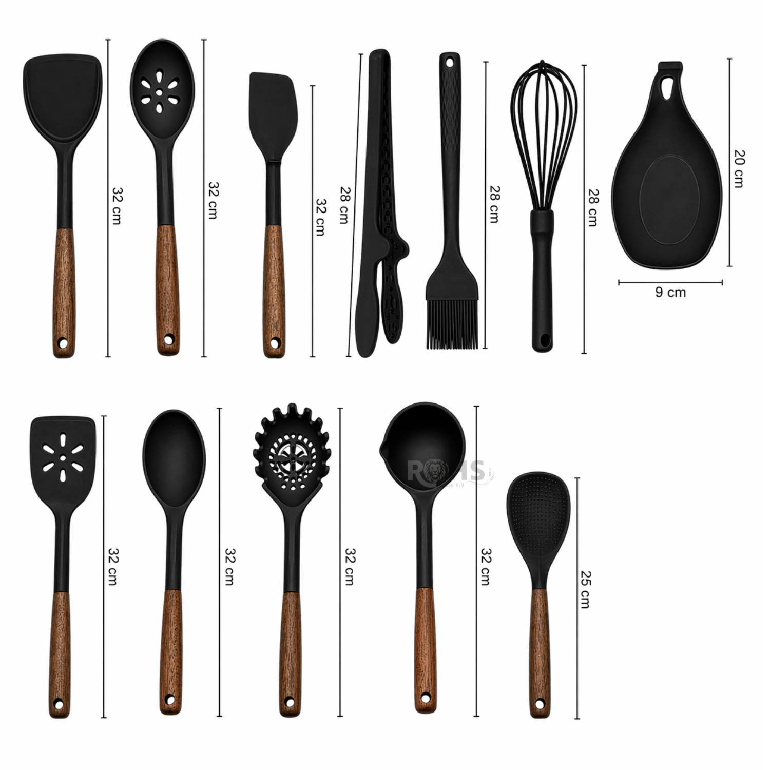 SET DE UTENSILIOS DE COCINA SILICONA 28 PIEZAS CON BASE Y ACCESORIOS RESISTENTE AL CALOR NEGRO - 4