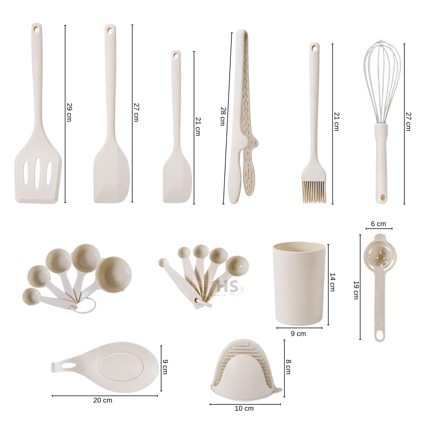 SET DE UTENSILIOS DE COCINA SILICONA 21 PIEZAS CON BASE Y ACCESORIOS RESISTENTE AL CALOR BEIGE - 4