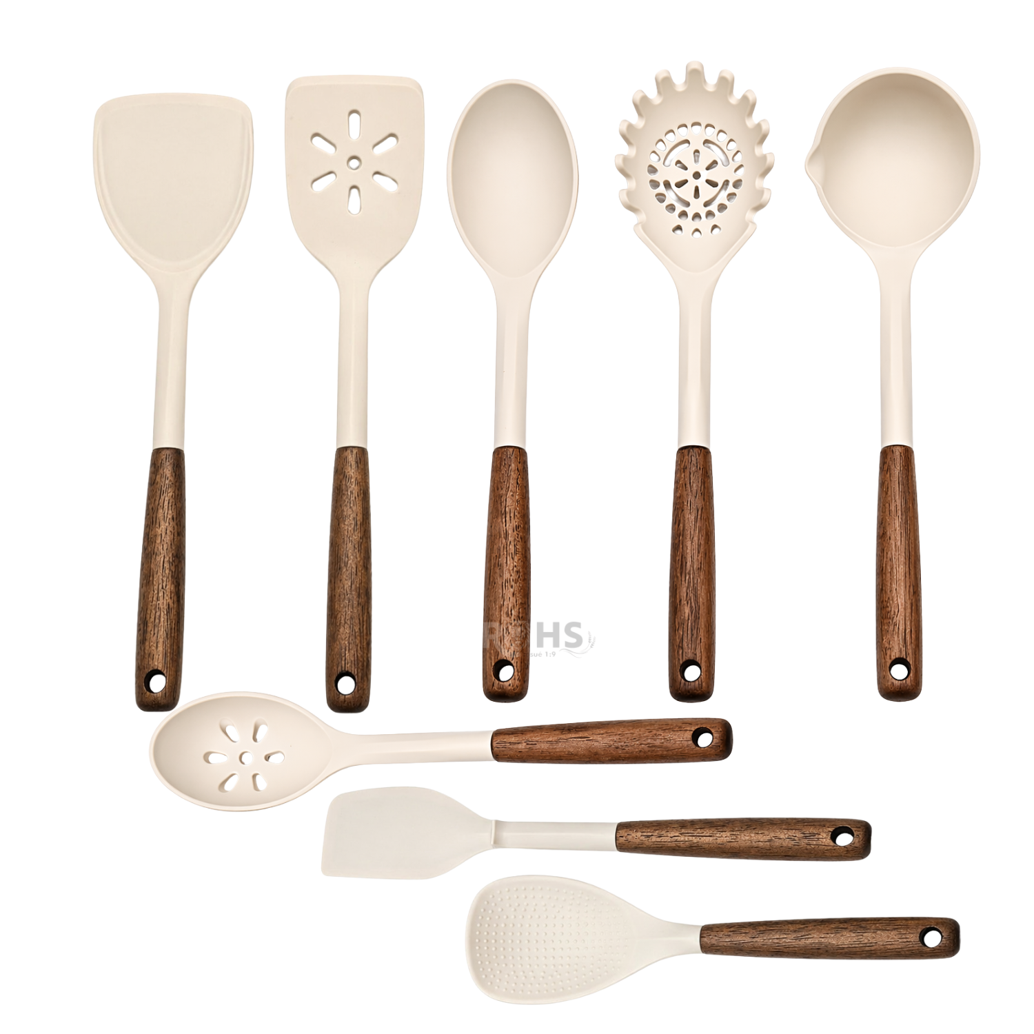 SET DE UTENSILIOS DE COCINA SILICONA 28 PIEZAS CON BASE Y ACCESORIOS RESISTENTE AL CALOR BEIGE - 2