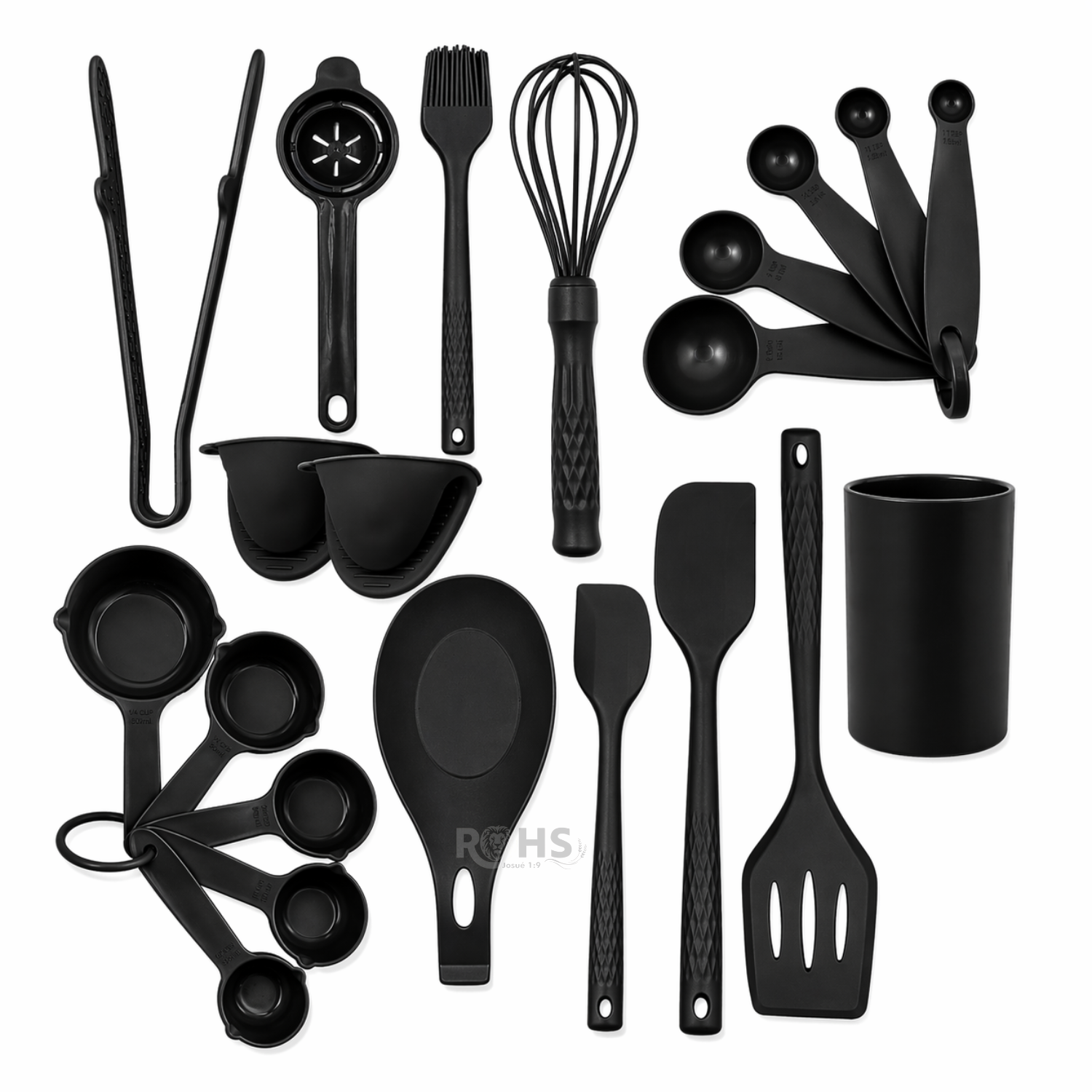 SET DE UTENSILIOS DE COCINA SILICONA 21 PIEZAS CON BASE Y ACCESORIOS RESISTENTE AL CALOR - NEGRO - 3