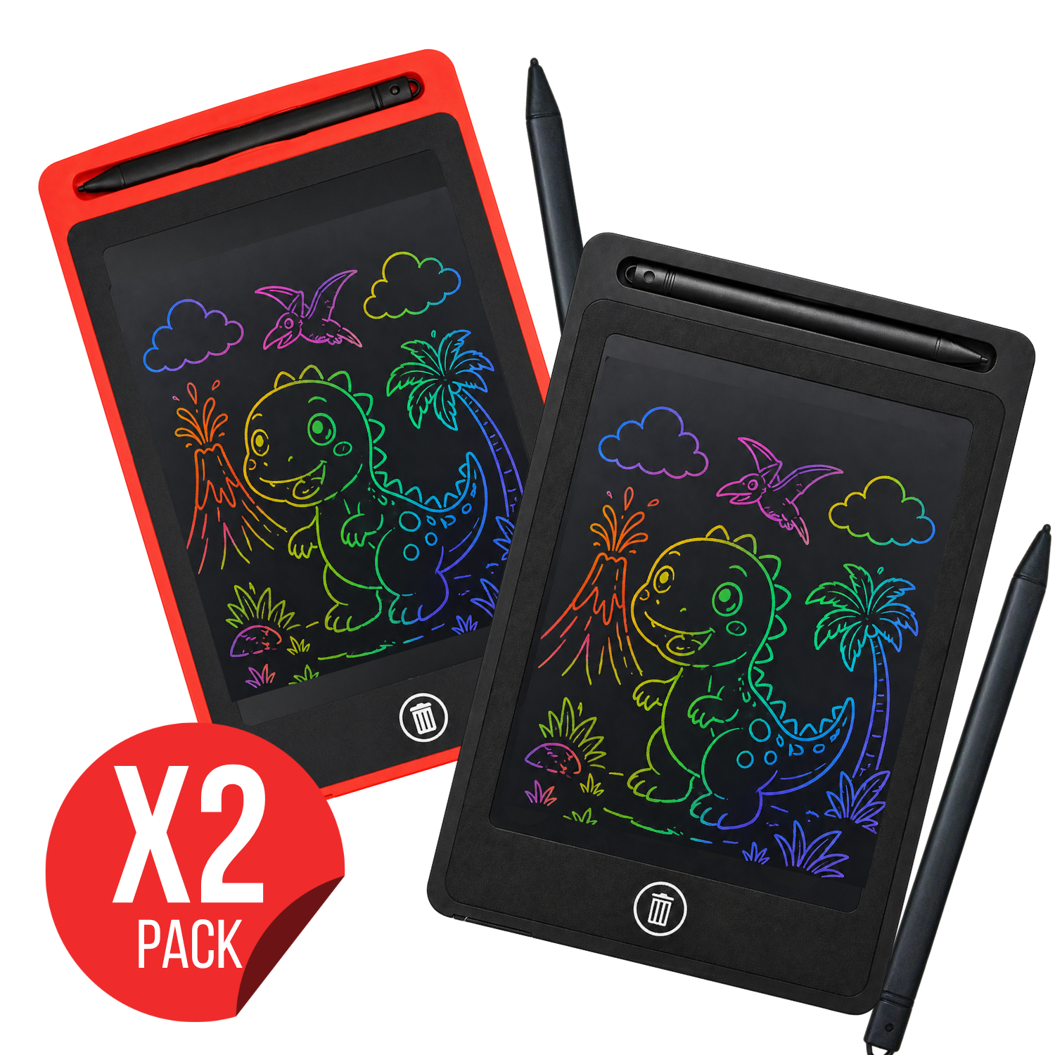 PACK X2 TABLETS LCD NEGRA Y ROJO 8.5 PARA DIBUJAR NIÑOS PIZARRA DIGITAL REUTILIZABLE CON LÁPIZ ESCRITURA SIN PAPEL - 1