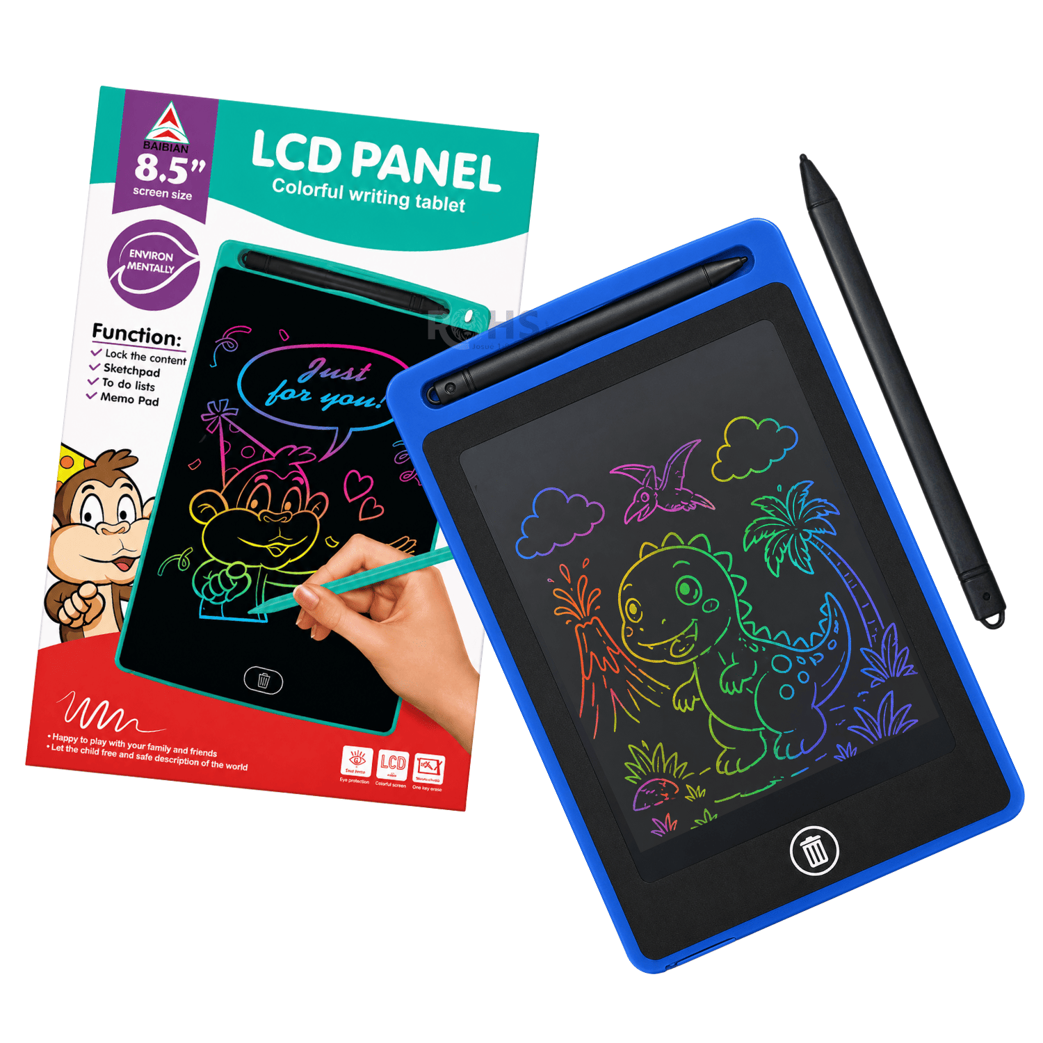 PACK X2 TABLETS LCD NEGRA Y ROJO 8.5 PARA DIBUJAR NIÑOS PIZARRA DIGITAL REUTILIZABLE CON LÁPIZ ESCRITURA SIN PAPEL - 3