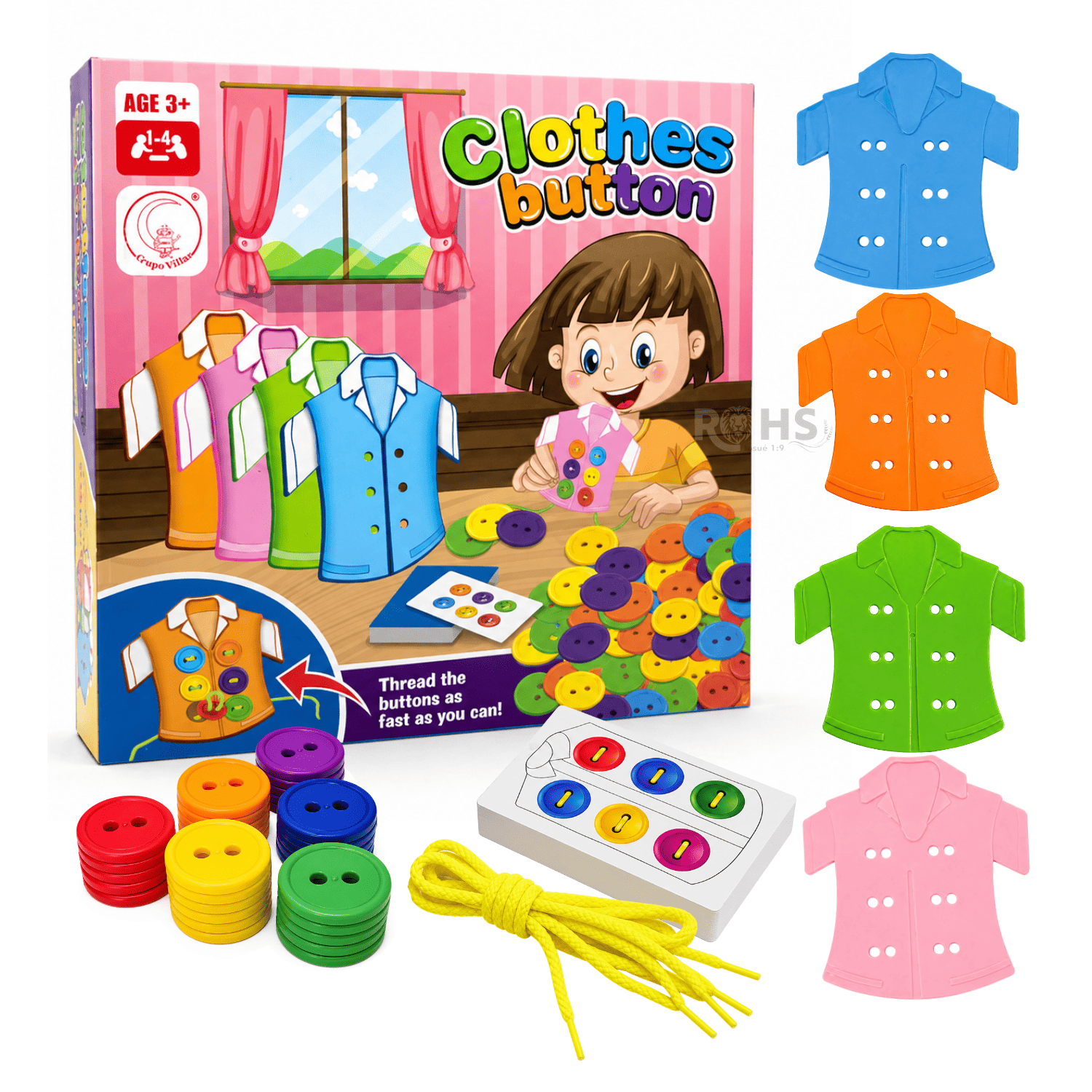 JUEGO DIDÁCTICO DE BOTONES PARA NIÑOS ENHEBRADO CON CUERDAS APRENDIZAJE MOTRICIDAD - 1