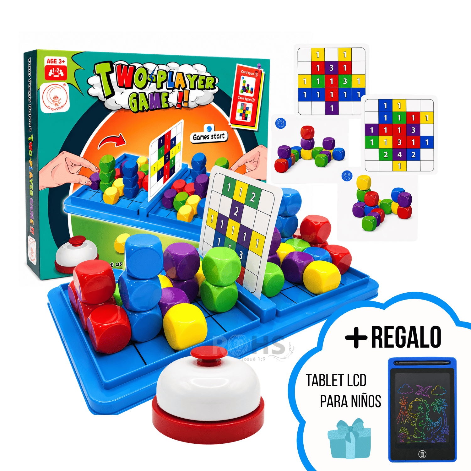 JUEGO DE MESA 2 JUGADORES BLOQUES DE COLORES CON TIMBRE EDUCATIVO + TABLET LCD REGALO - 1