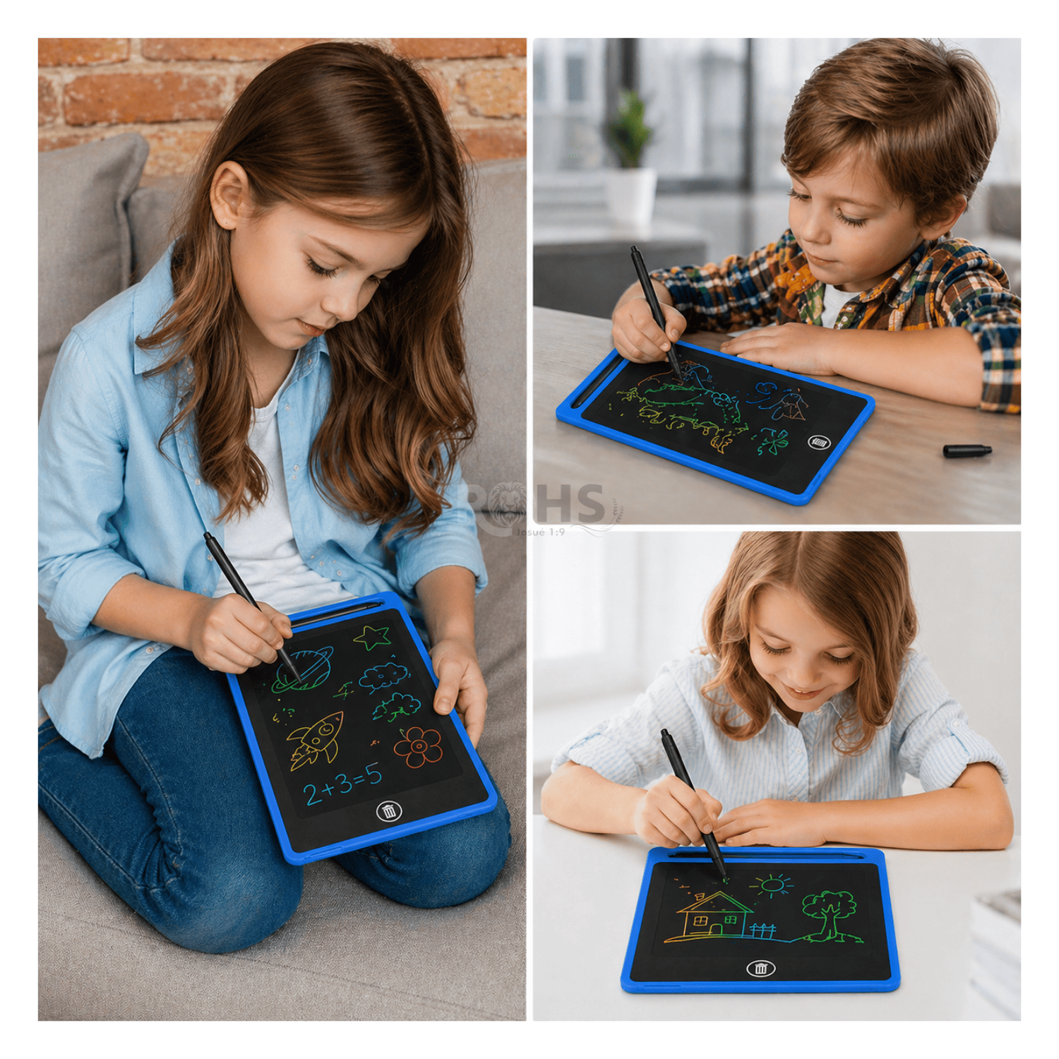 TABLET LCD AZUL 8.5 PARA DIBUJAR NIÑOS PIZARRA DIGITAL REUTILIZABLE CON LÁPIZ ESCRITURA SIN PAPEL - 7