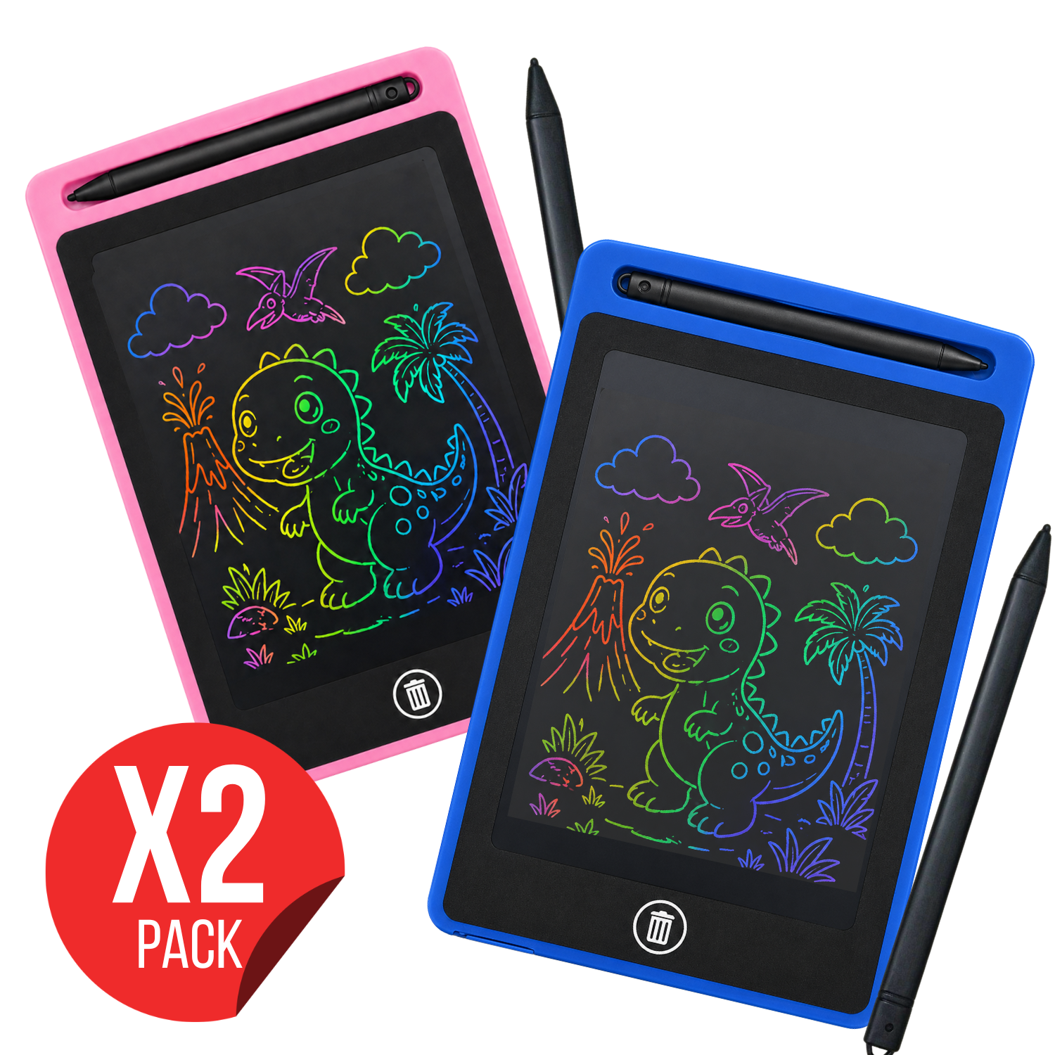 PACK X2 TABLETS LCD ROSA Y AZUL 8.5 PARA DIBUJAR NIÑOS PIZARRA DIGITAL REUTILIZABLE CON LÁPIZ ESCRITURA SIN PAPEL - 1