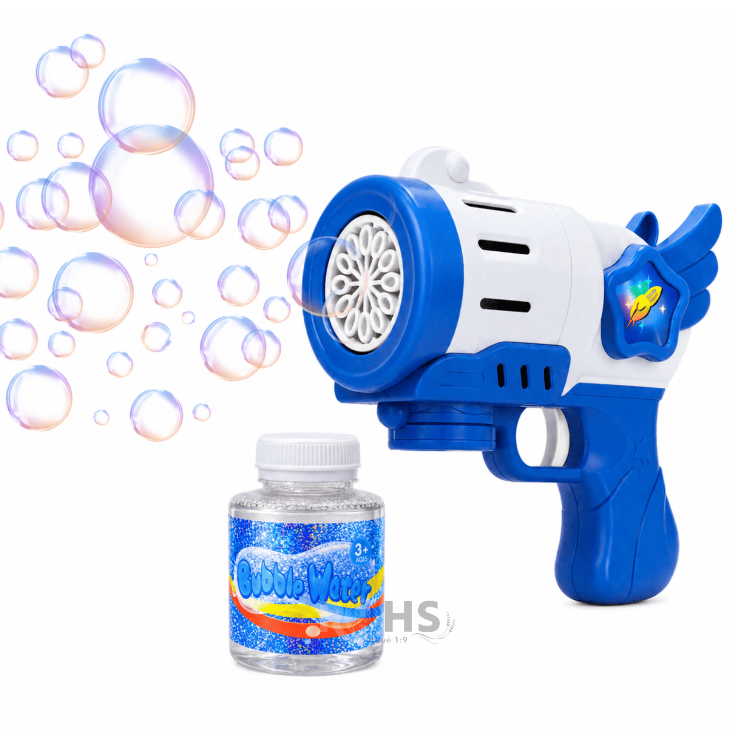 PISTOLA DE BURBUJAS AZUL AUTOMÁTICA INCLUYE LÍQUIDO JUGUETE INFANTIL - 1