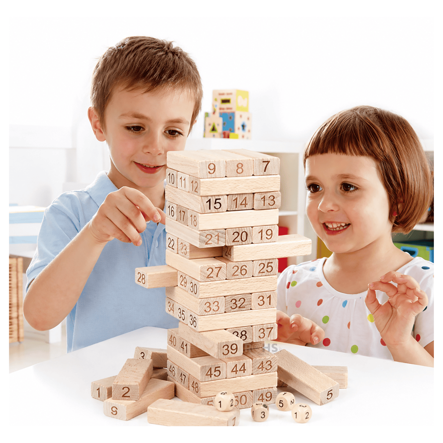 JUEGO DE BLOQUES TIPO JENGA DE MADERA NUMERADO 54 PIEZAS CON DADOS EDUCATIVO - 1