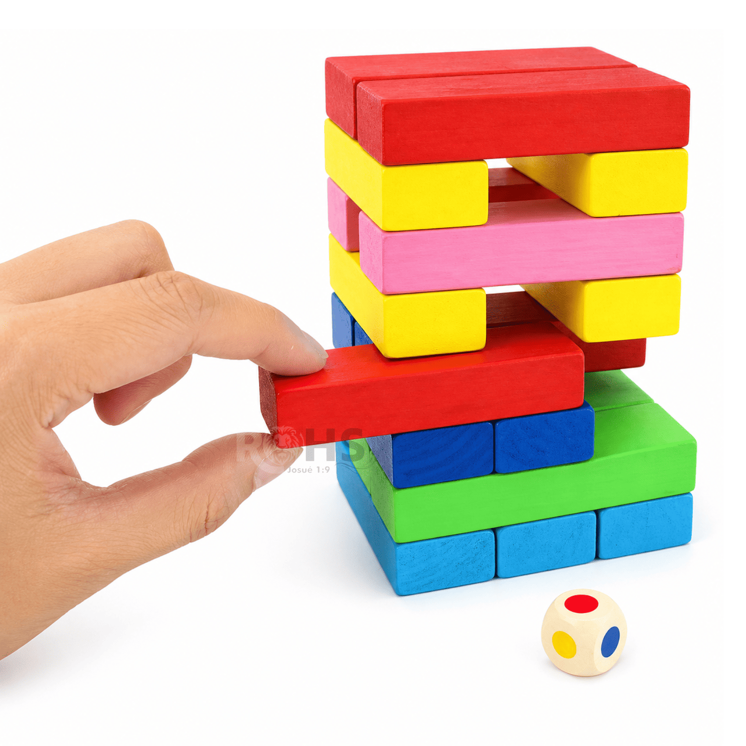 PACK X2 JUEGO DE BLOQUES DE MADERA TIPO JENGA 54 PIEZAS CON DADOS EDUCATIVO MULTICOLOR - 4