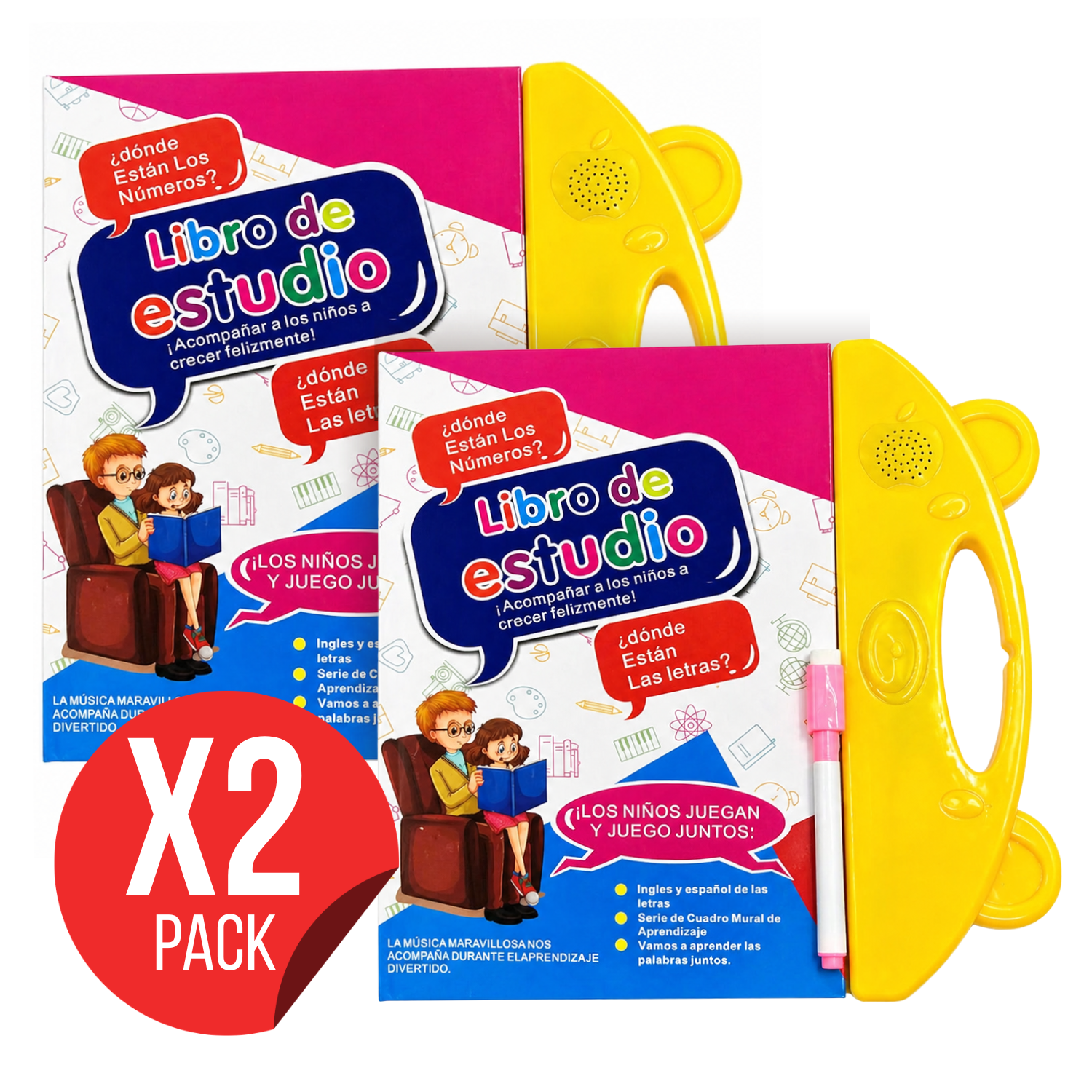 PACK 2 LIBRO EDUCATIVO INTERACTIVO PARA NIÑOS CON SONIDO LETRAS NÚMEROS ESCRITURA Y DIBUJO - 1