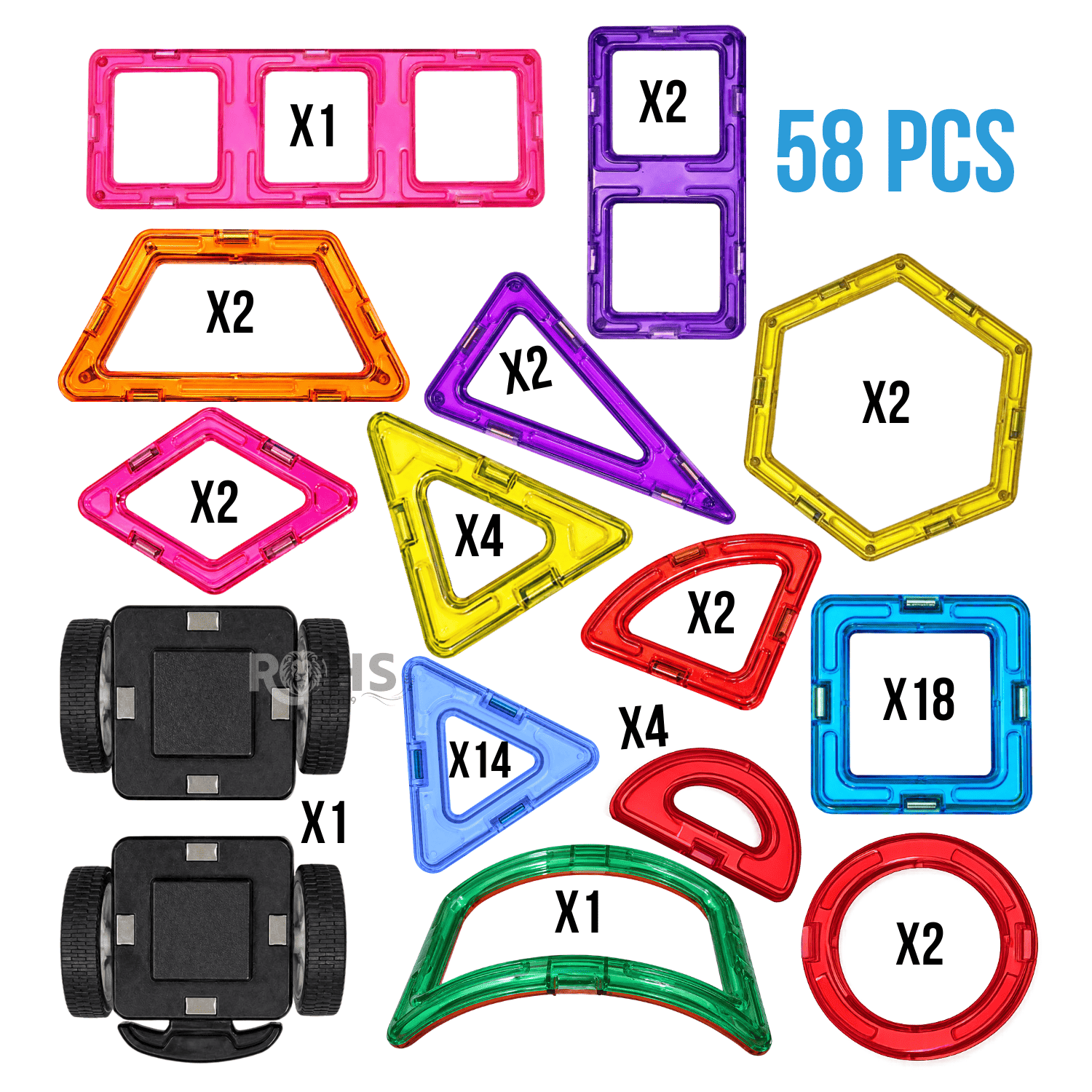 BLOQUES MAGNÉTICOS 58 PIEZAS JUEGO DE CONSTRUCCIÓN EDUCATIVO CON RUEDAS + TABLET LCD REGALO - 5