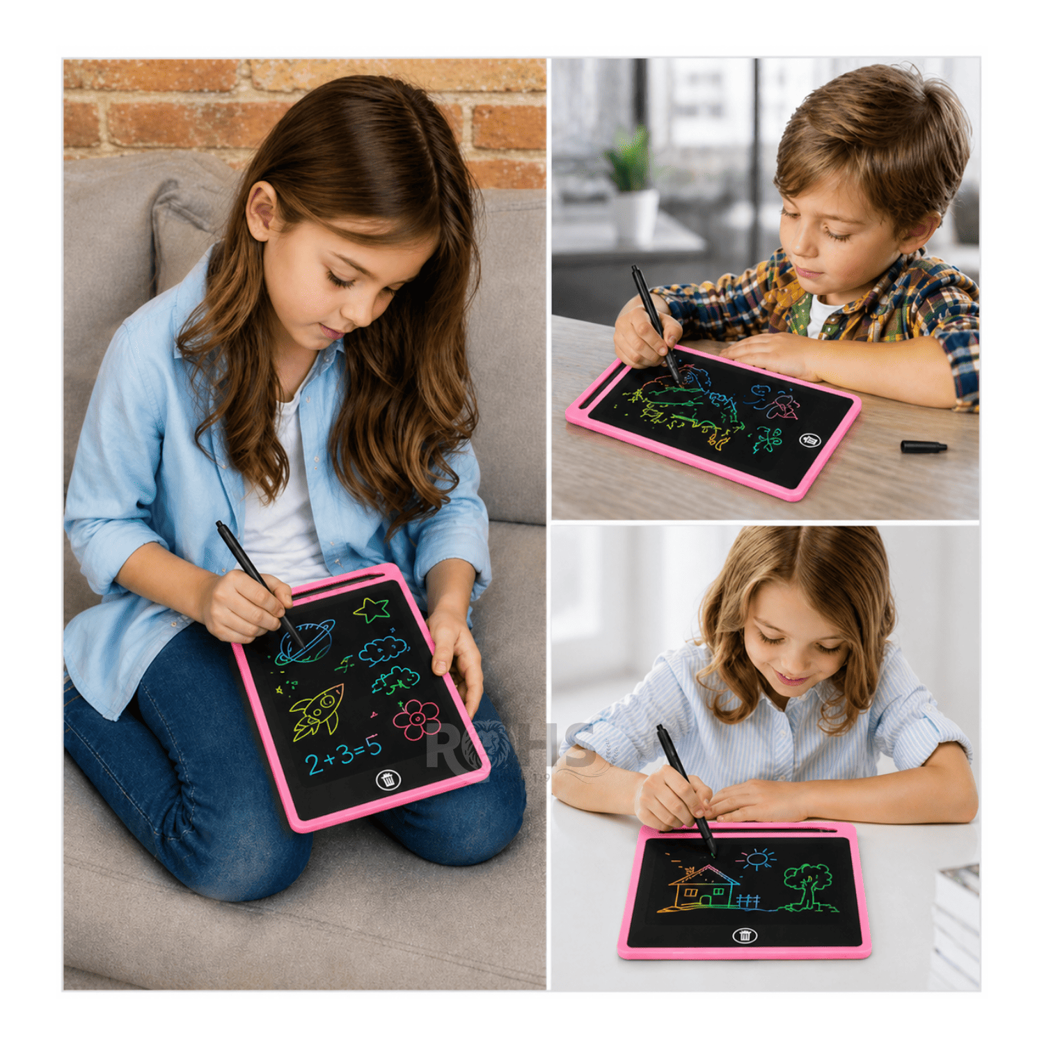 TABLET LCD ROSA 8.5 PARA DIBUJAR NIÑOS PIZARRA DIGITAL REUTILIZABLE CON LÁPIZ ESCRITURA SIN PAPEL - 7