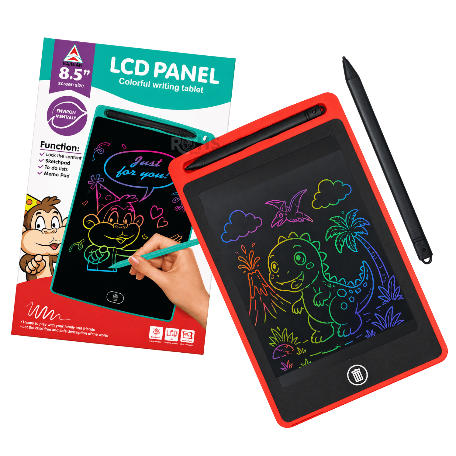 TABLET LCD ROJO 8.5 PARA DIBUJAR NIÑOS PIZARRA DIGITAL REUTILIZABLE CON LÁPIZ ESCRITURA SIN PAPEL - 3