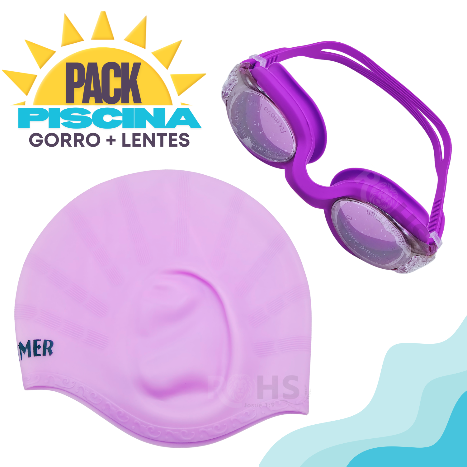 SET DE NATACIÓN CON GORRO Y LENTES AJUSTABLES MORADO - 1