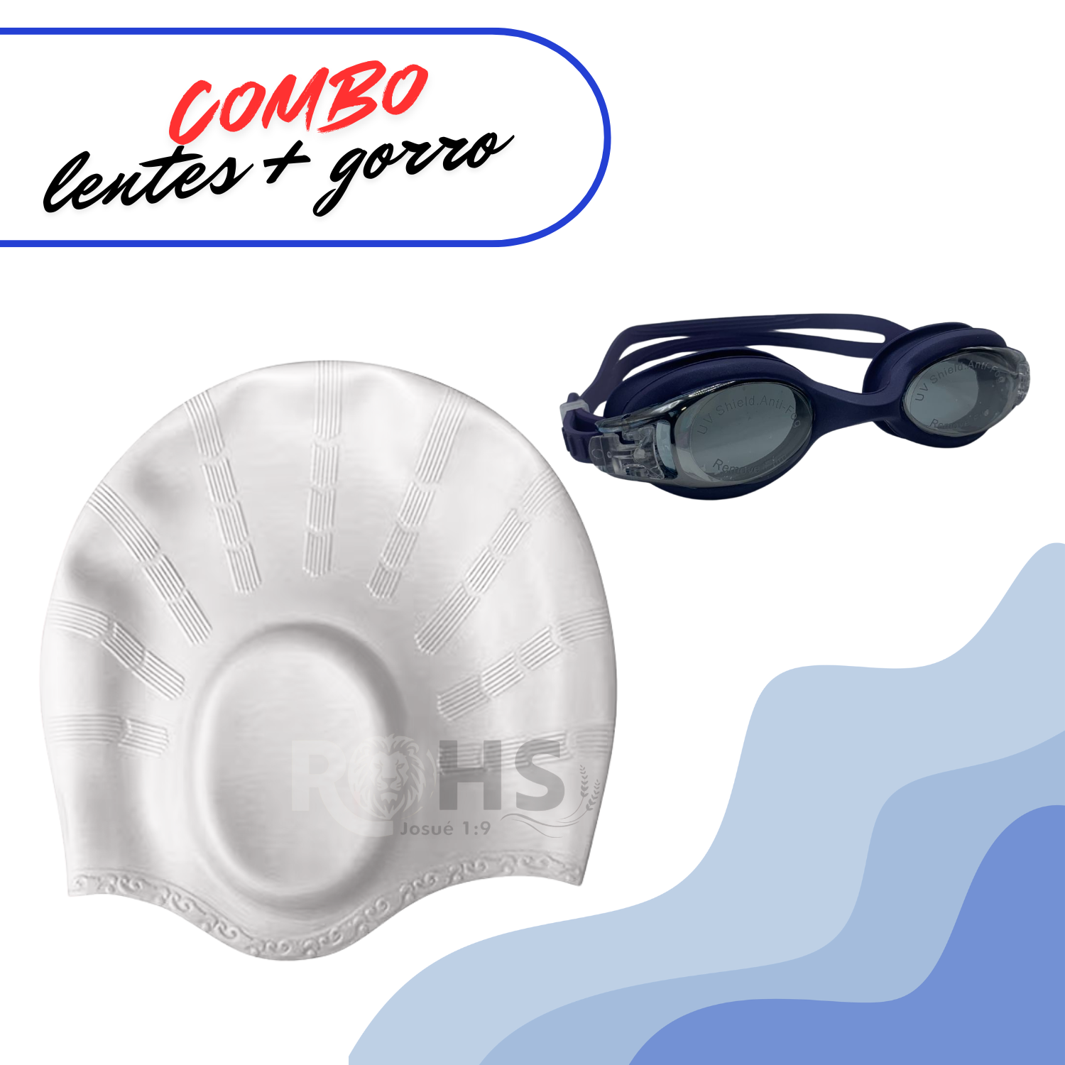 PACK GORRO Y LENTES DE PISCINA UNISEX AJUSTABLE - 1