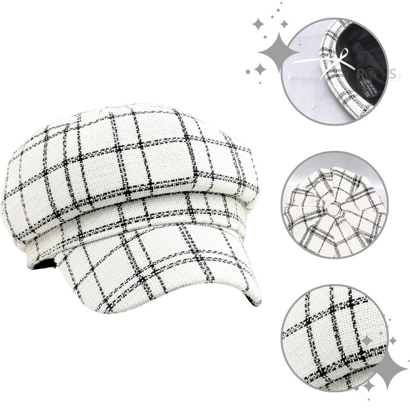 GORRA BLANCO CUADRILLÉ GRIS DE TELA SUAVE 25.5 X 20 CM - 2