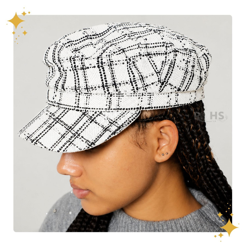 GORRA BLANCO CUADRILLÉ GRIS DE TELA SUAVE 25.5 X 20 CM - 4