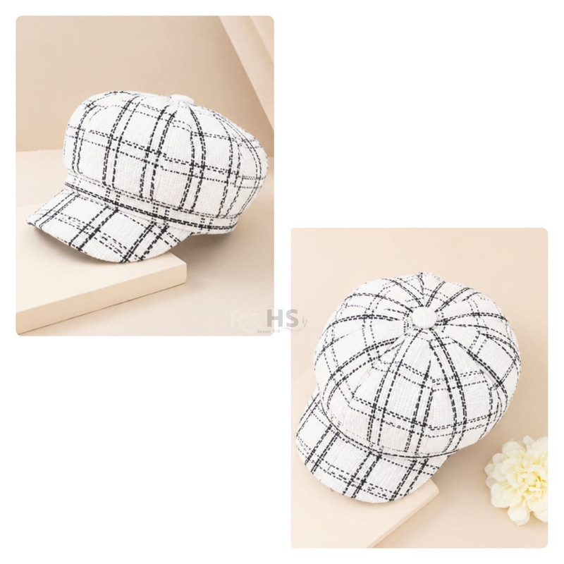 GORRA BLANCO CUADRILLÉ GRIS DE TELA SUAVE 25.5 X 20 CM - 5